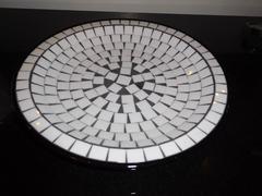 Danish Midcentury Black and White Tile Chip Platter