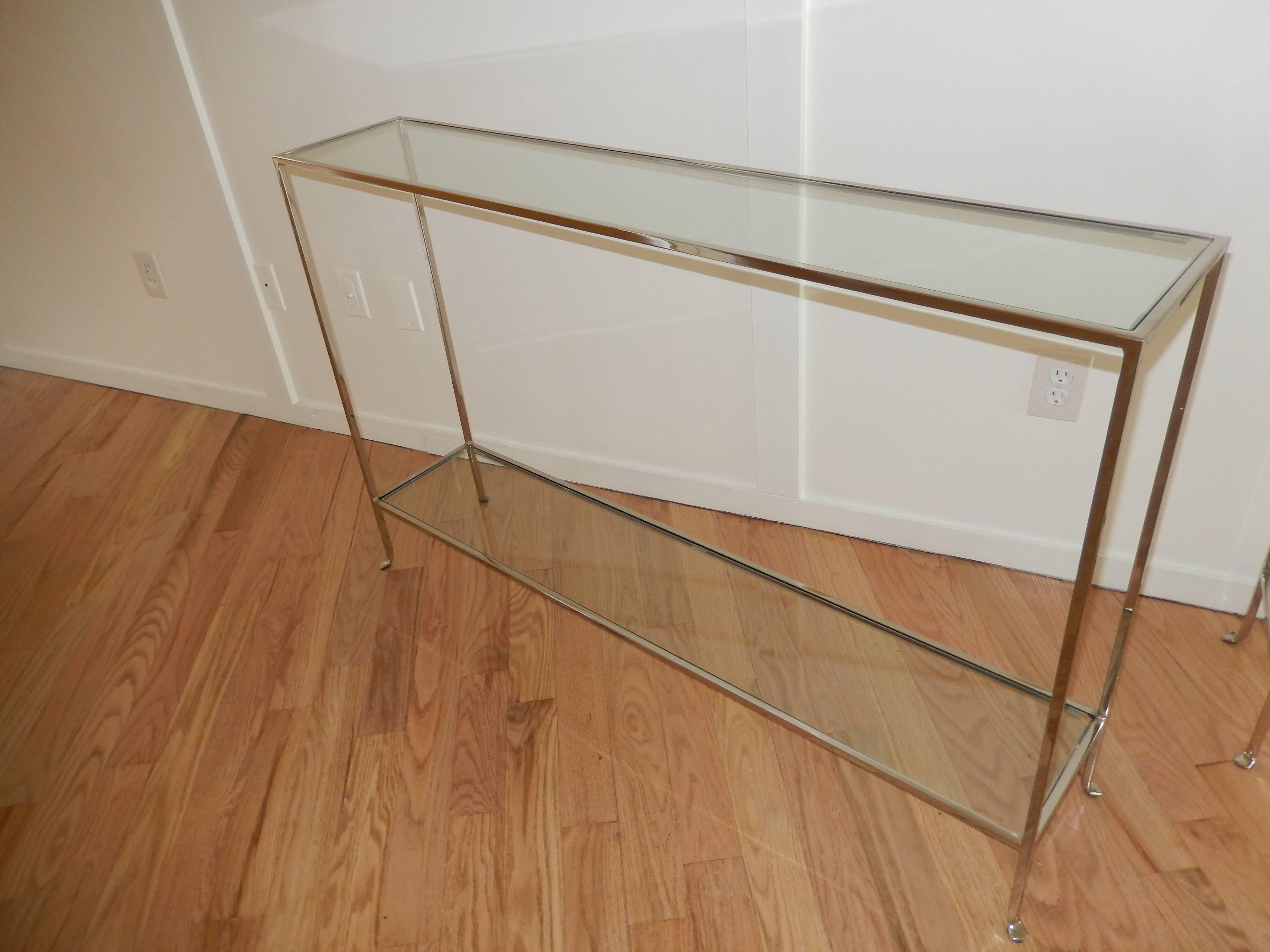 Italian Nickel and Glass Two Level Modern Console Table
