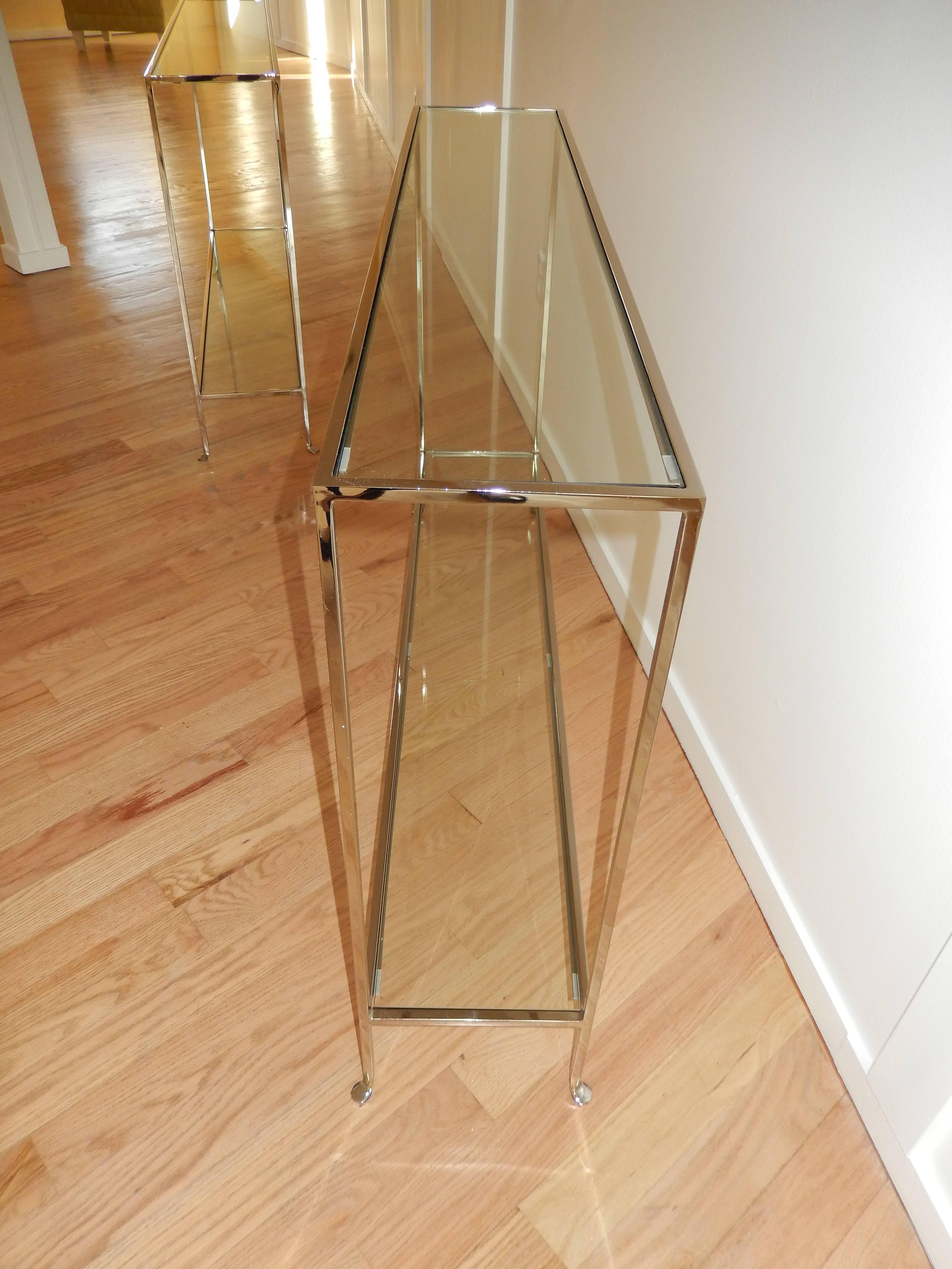 Machine-Made Nickel and Glass Two Level Modern Console Table
