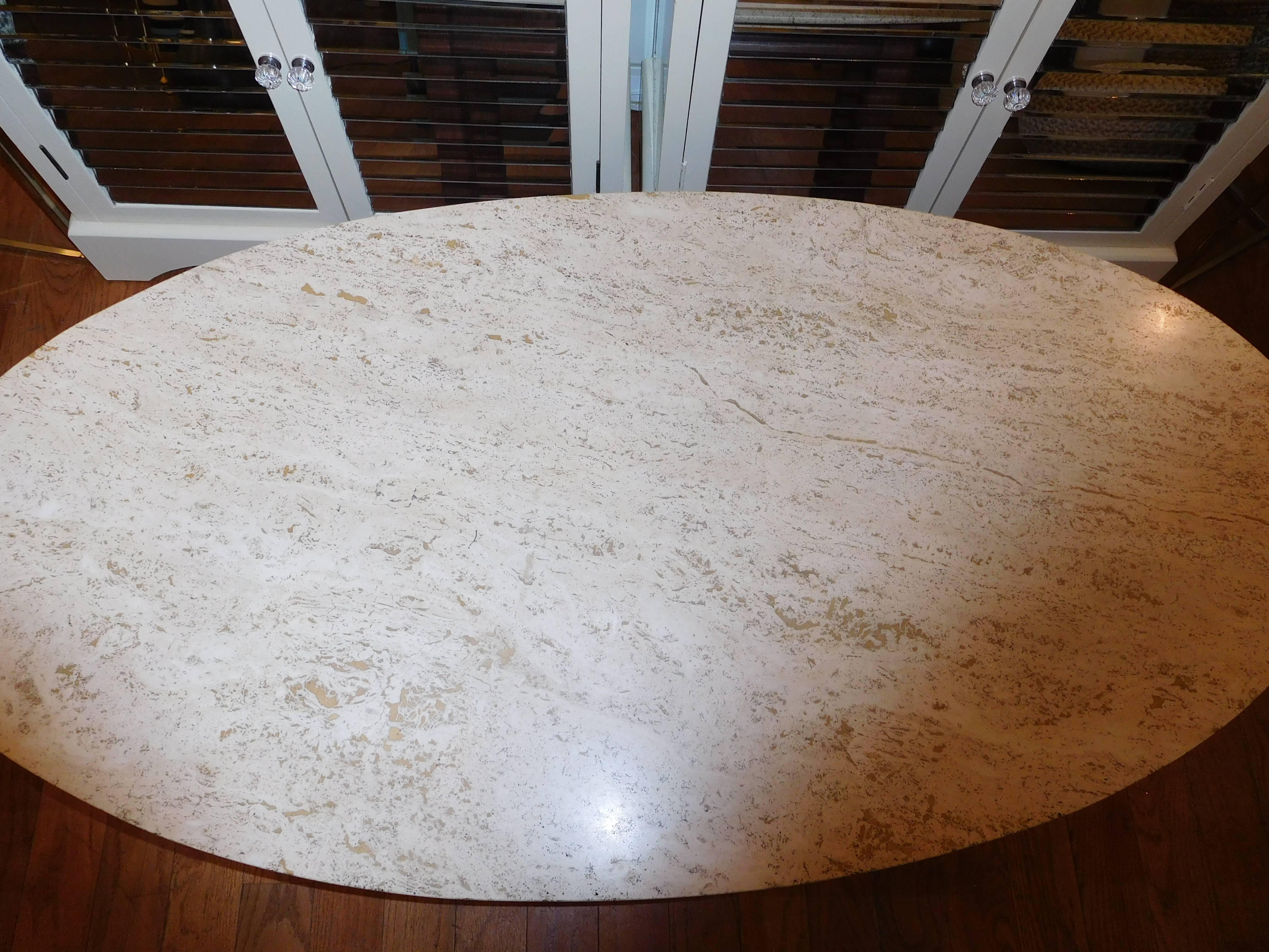 Mid-Century Modern Mid-Century Oval Travertine and Wood Coffee Table