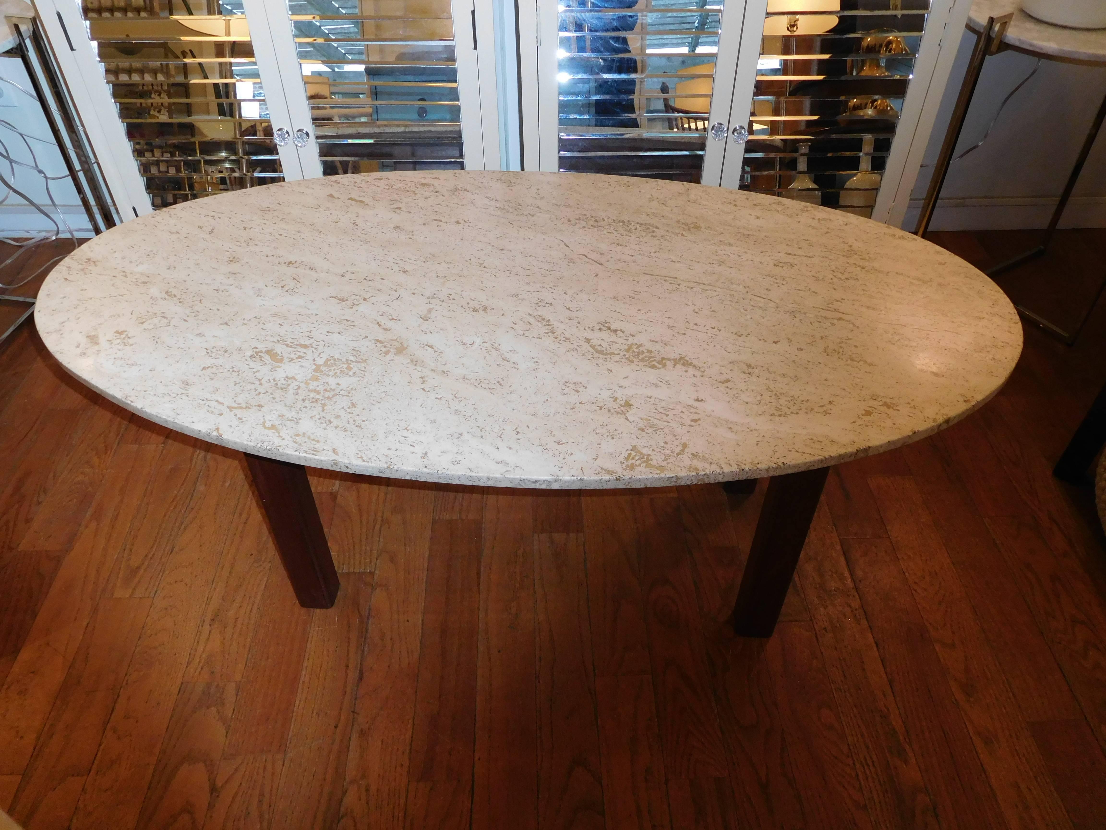 oval travertine coffee table