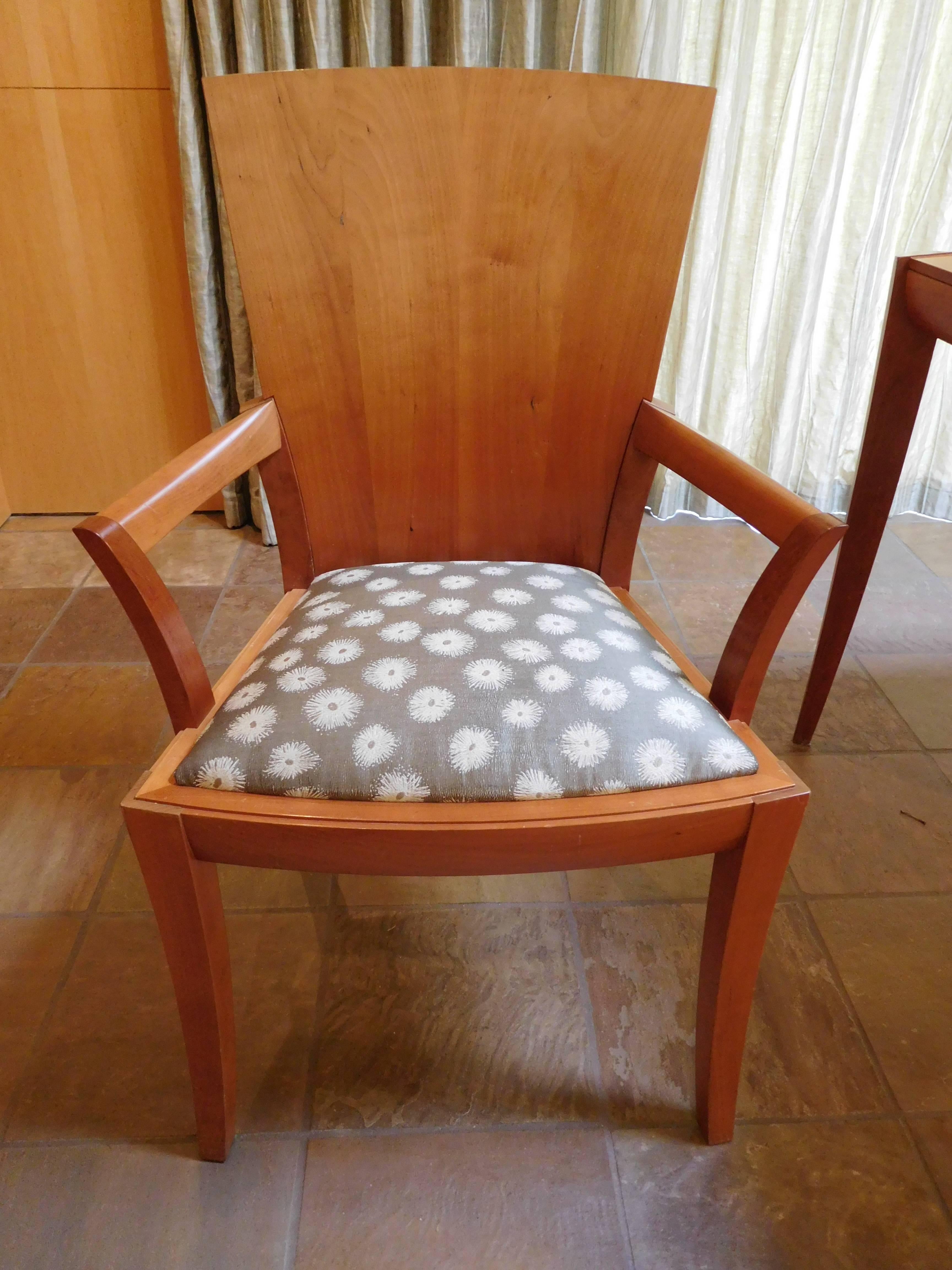 Six solid cherrywood William Walker dining room chairs. (all with arms).
Walker first introduced these solid cherrywood modernist chairs in a one man show at the Gallery of Pritam & Eames in Easthampton NY in 1991.
Click through for the matching