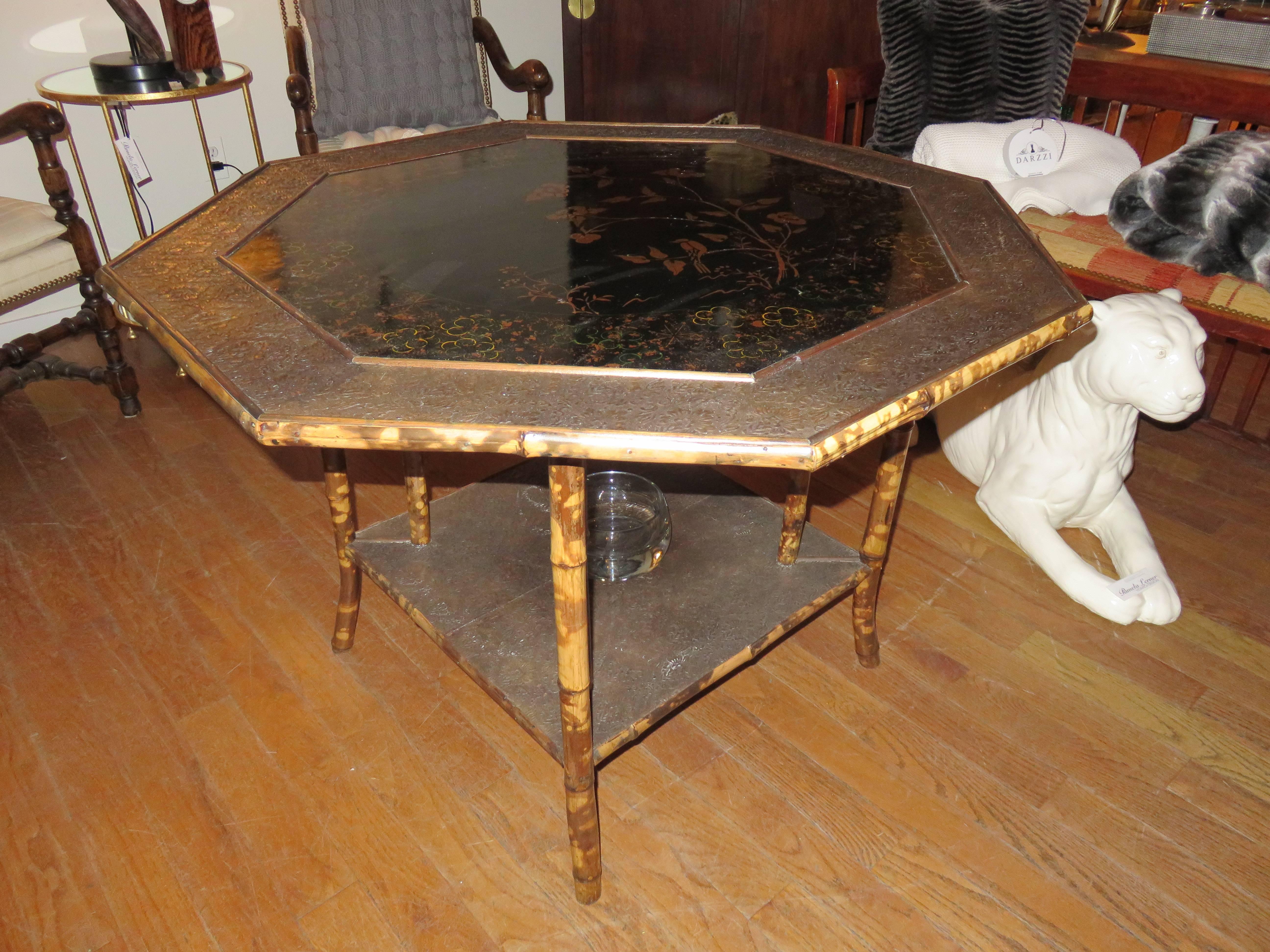 Indian Magnificent Late 19th Century Faux Tortoiseshell and Chinoiserie Center Table