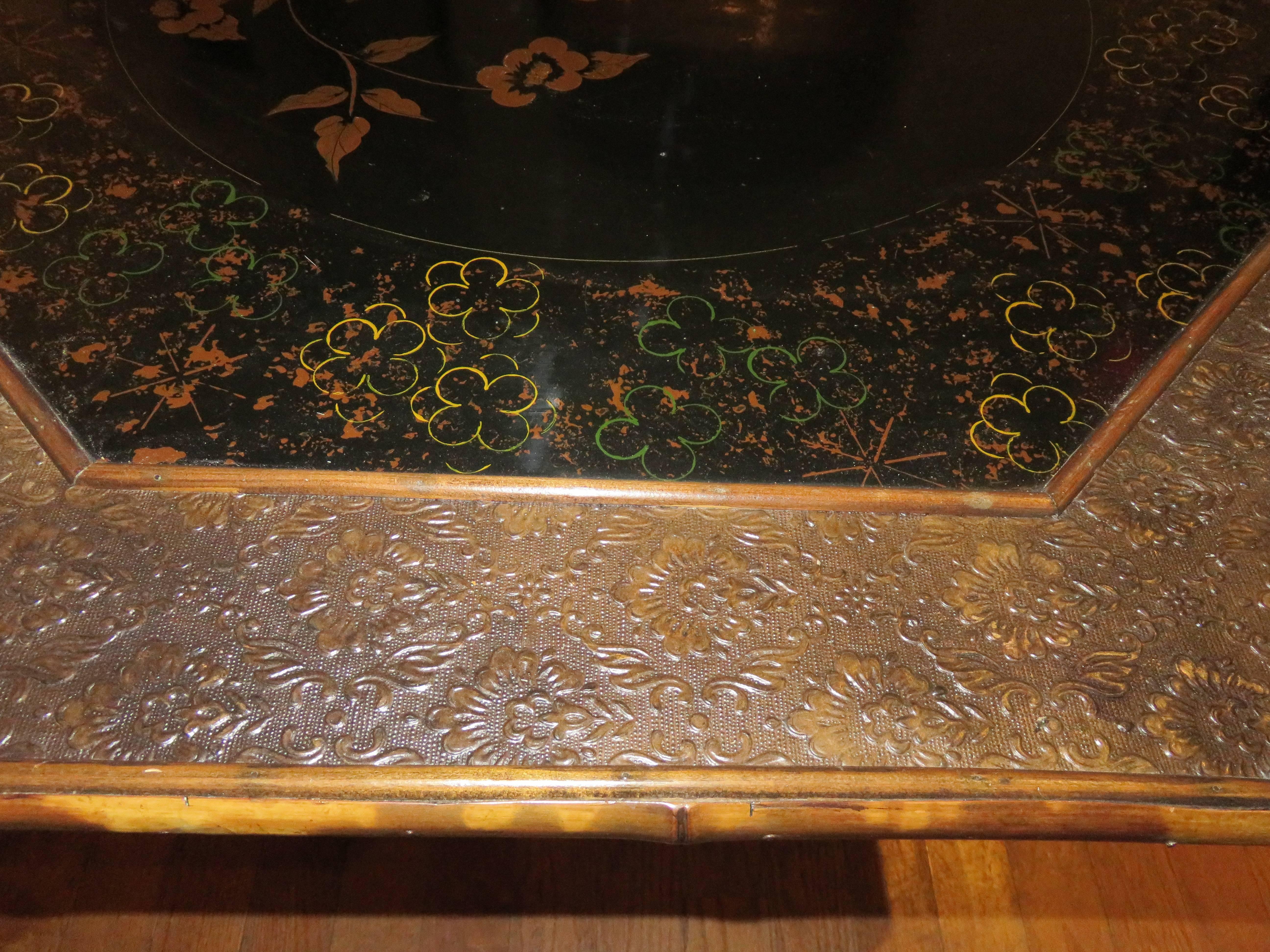 Hand-Carved Magnificent Late 19th Century Faux Tortoiseshell and Chinoiserie Center Table