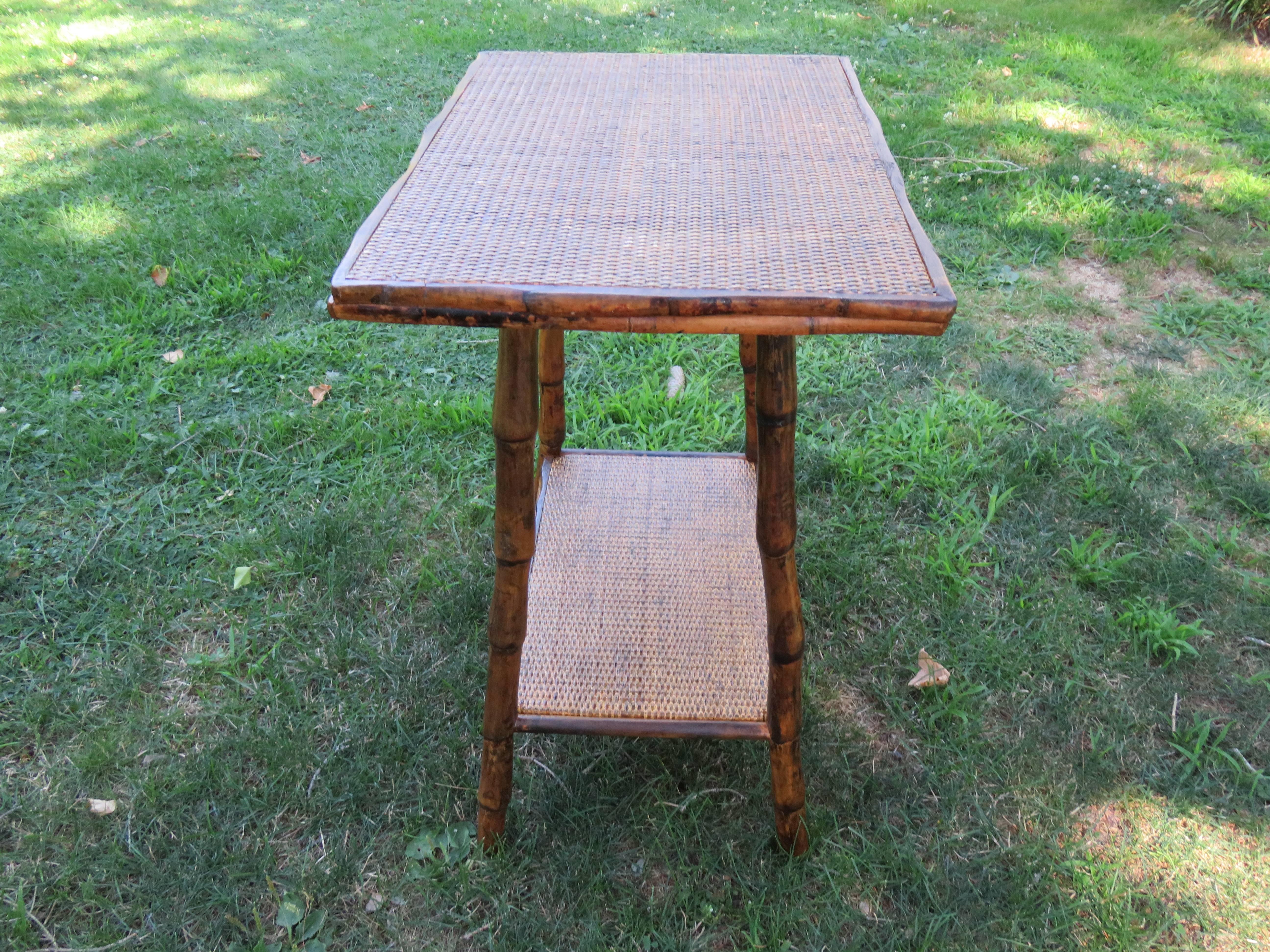 British Colonial Pair of Bamboo and Cane End Tables