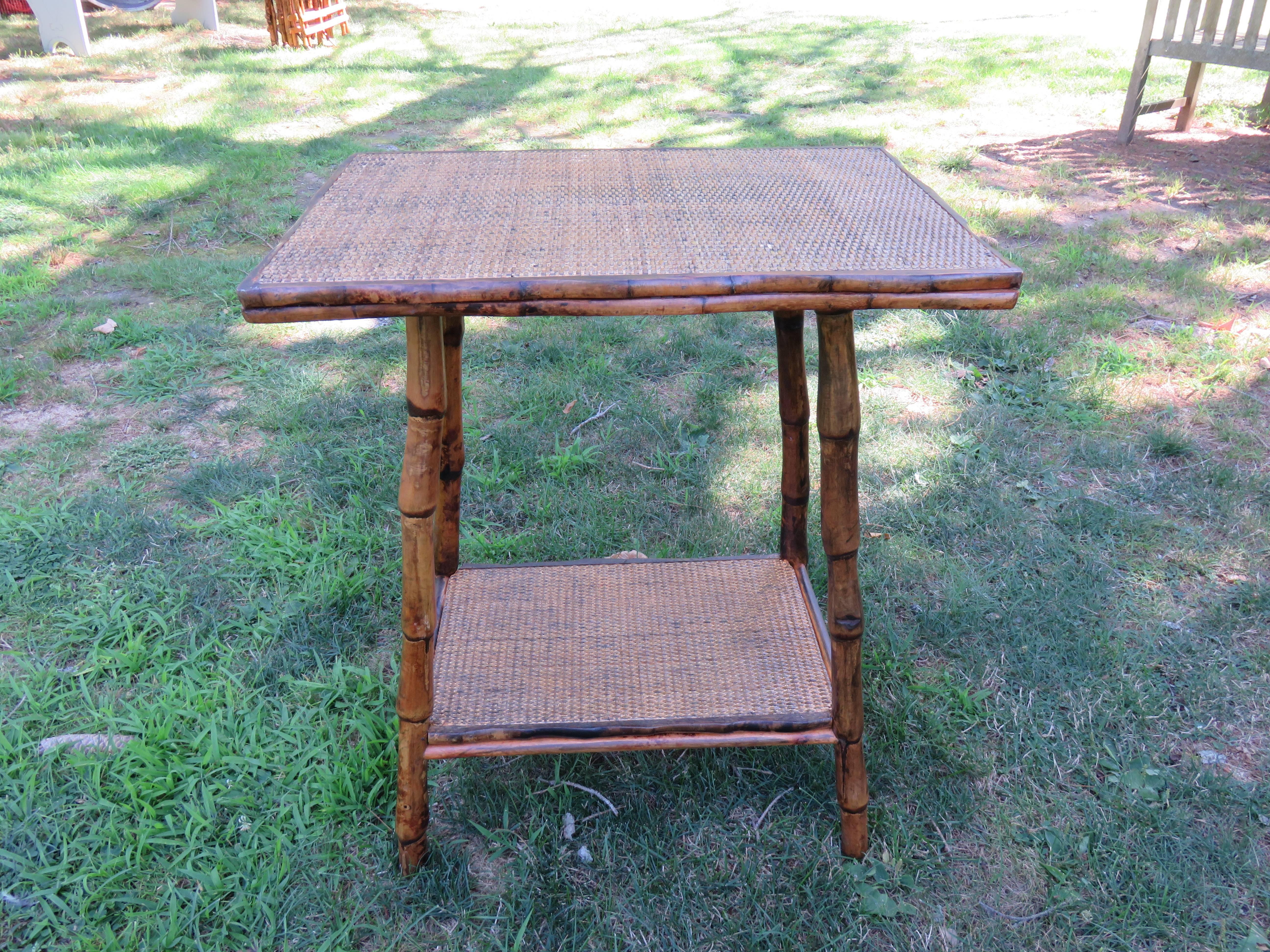 Hand-Crafted Pair of Bamboo and Cane End Tables
