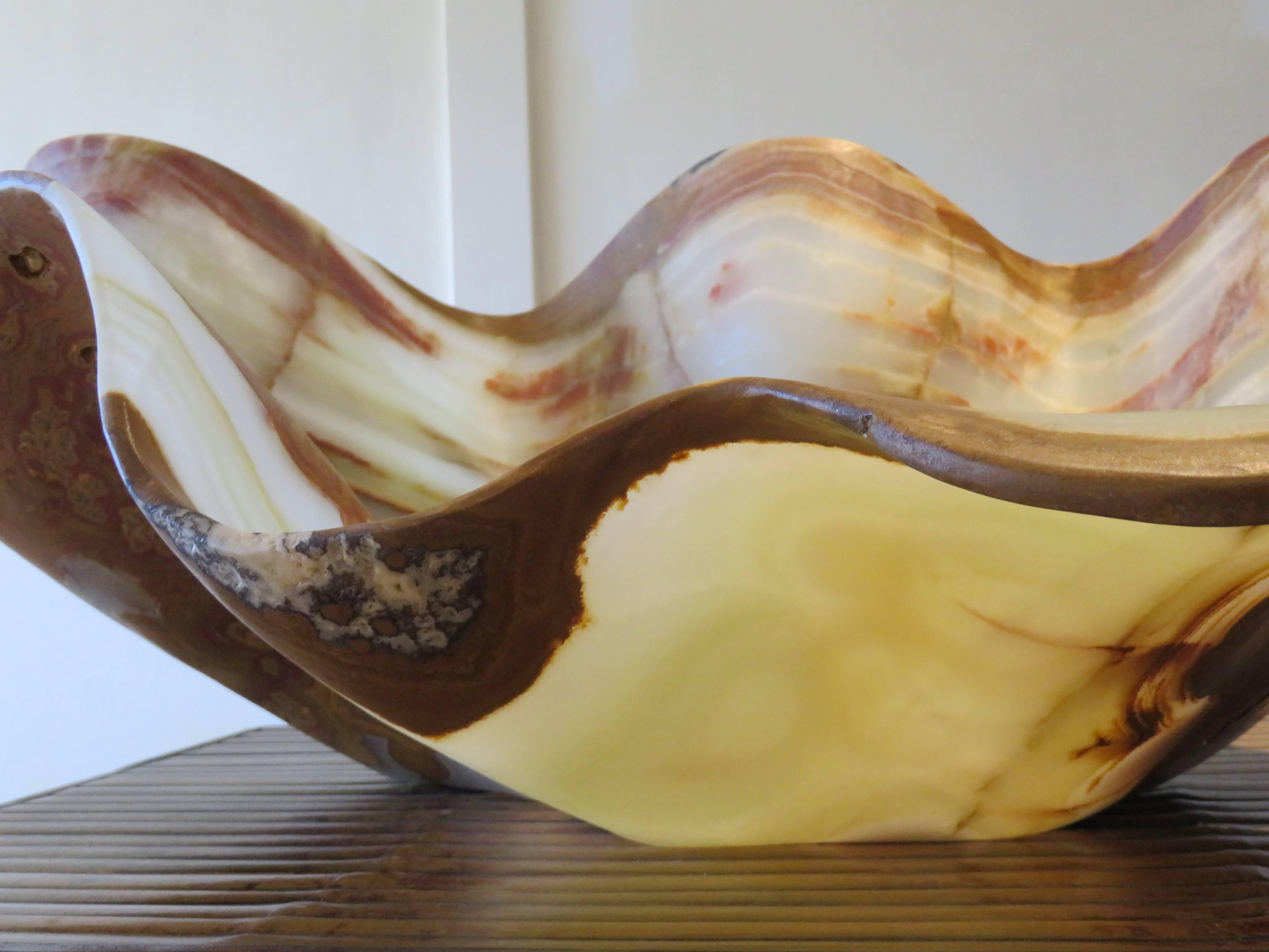 Organic Modern Massive Sculptural Shell Form Onyx Bowl/Vessel