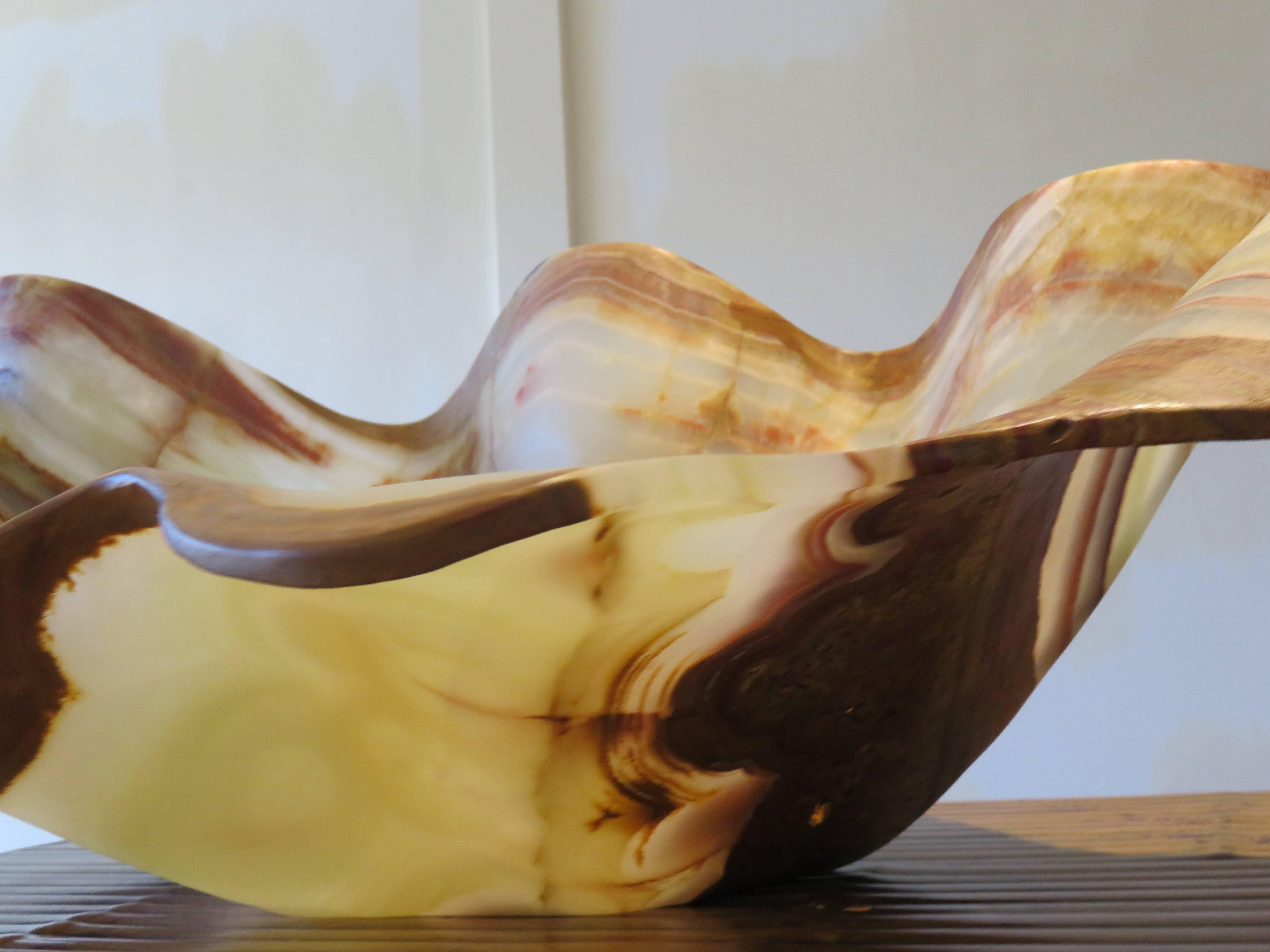 Massive Sculptural Shell Form Onyx Bowl/Vessel In Excellent Condition In Bellport, NY