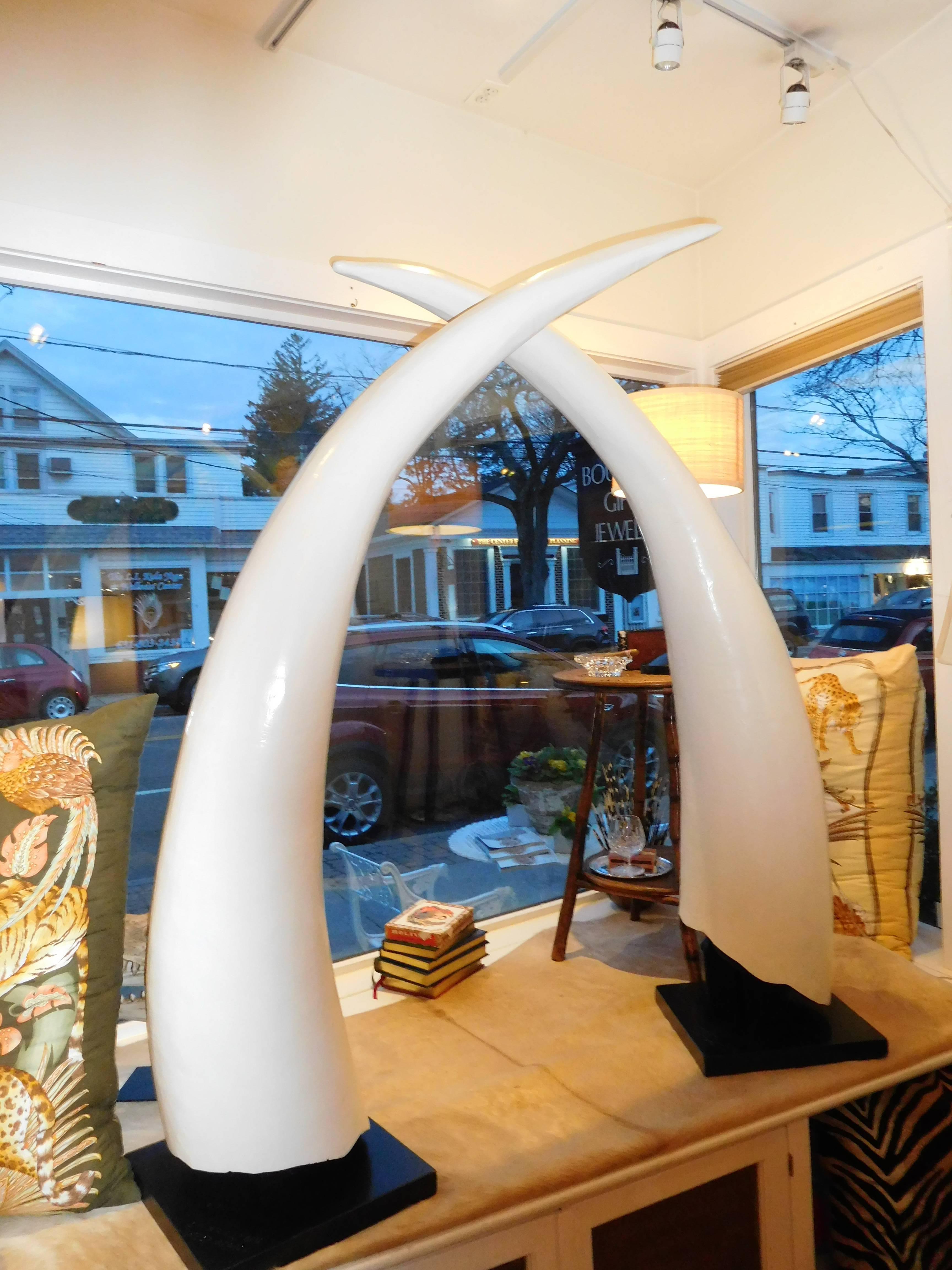 Rare and Exceptional Pair of Hand-Carved  Live Edge Tusk by Franz Reich, circa 1 In Excellent Condition In Bellport, NY