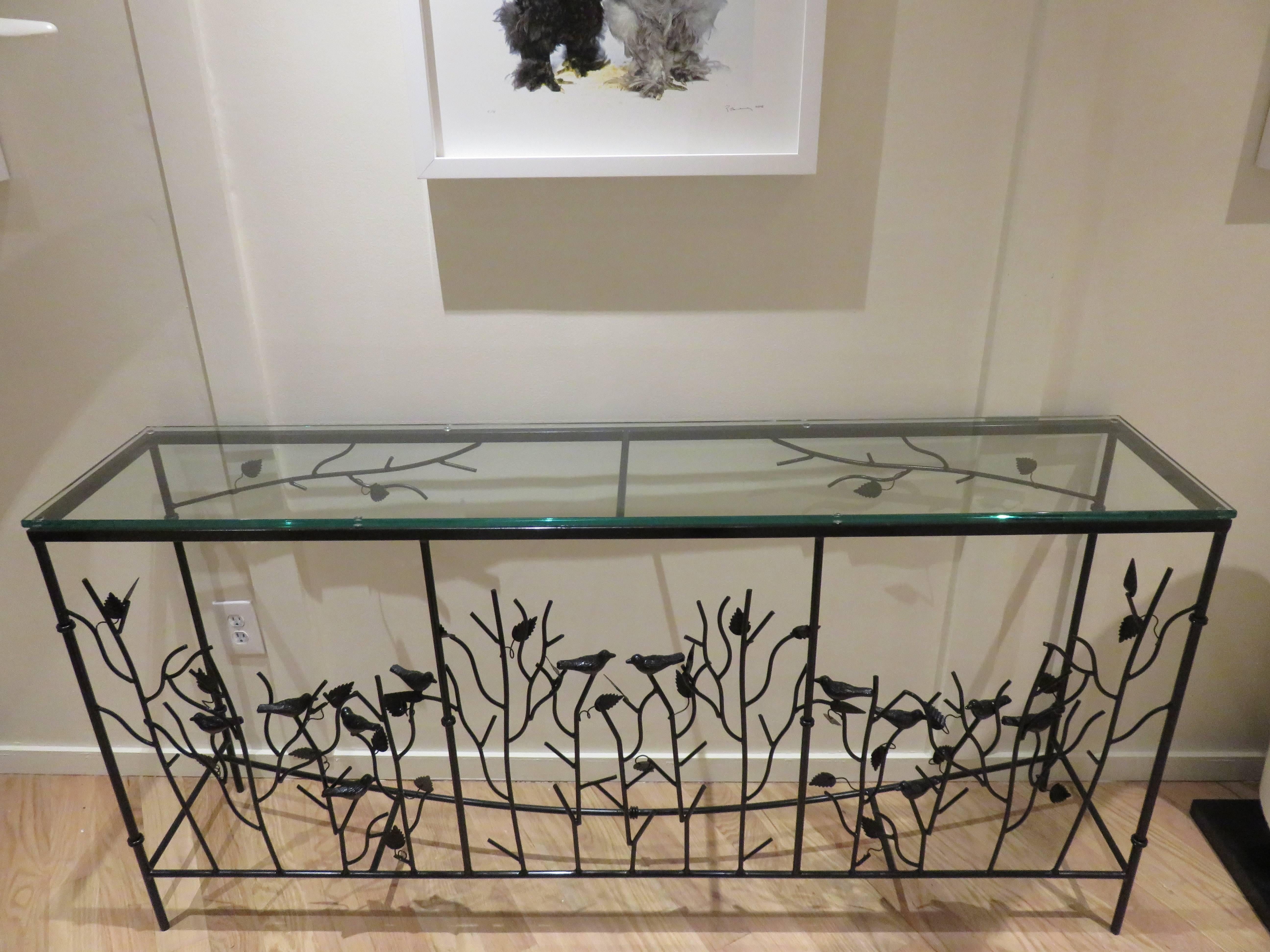 Magnificent Giacometti Style Hand-Forged Console Table In Excellent Condition In Bellport, NY