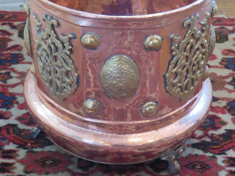 19th Century HandHammered Copper and Brass Coal Bucket or Planter at