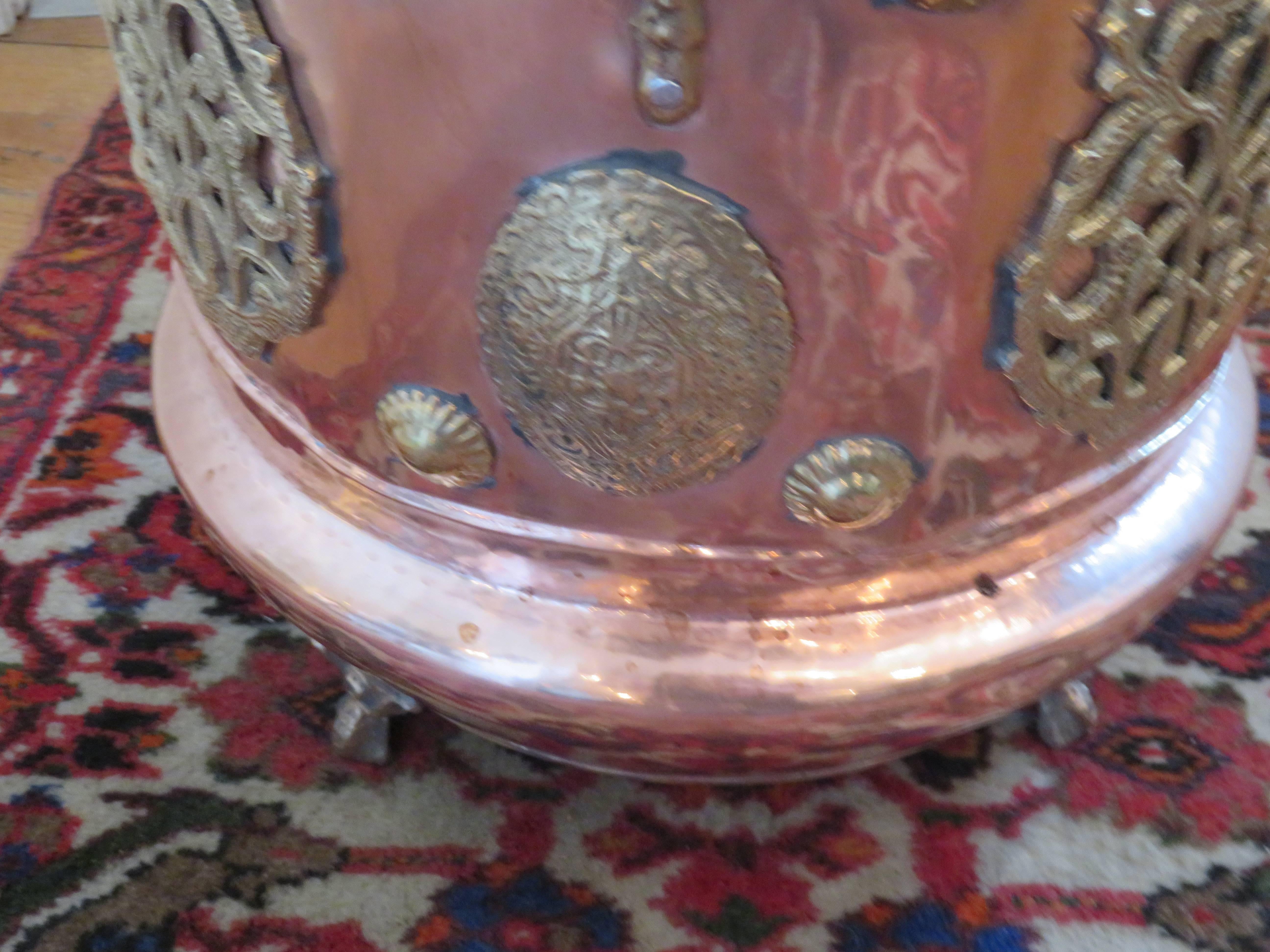 Edo 19th Century Hand-Hammered Copper and Brass Coal Bucket or Planter