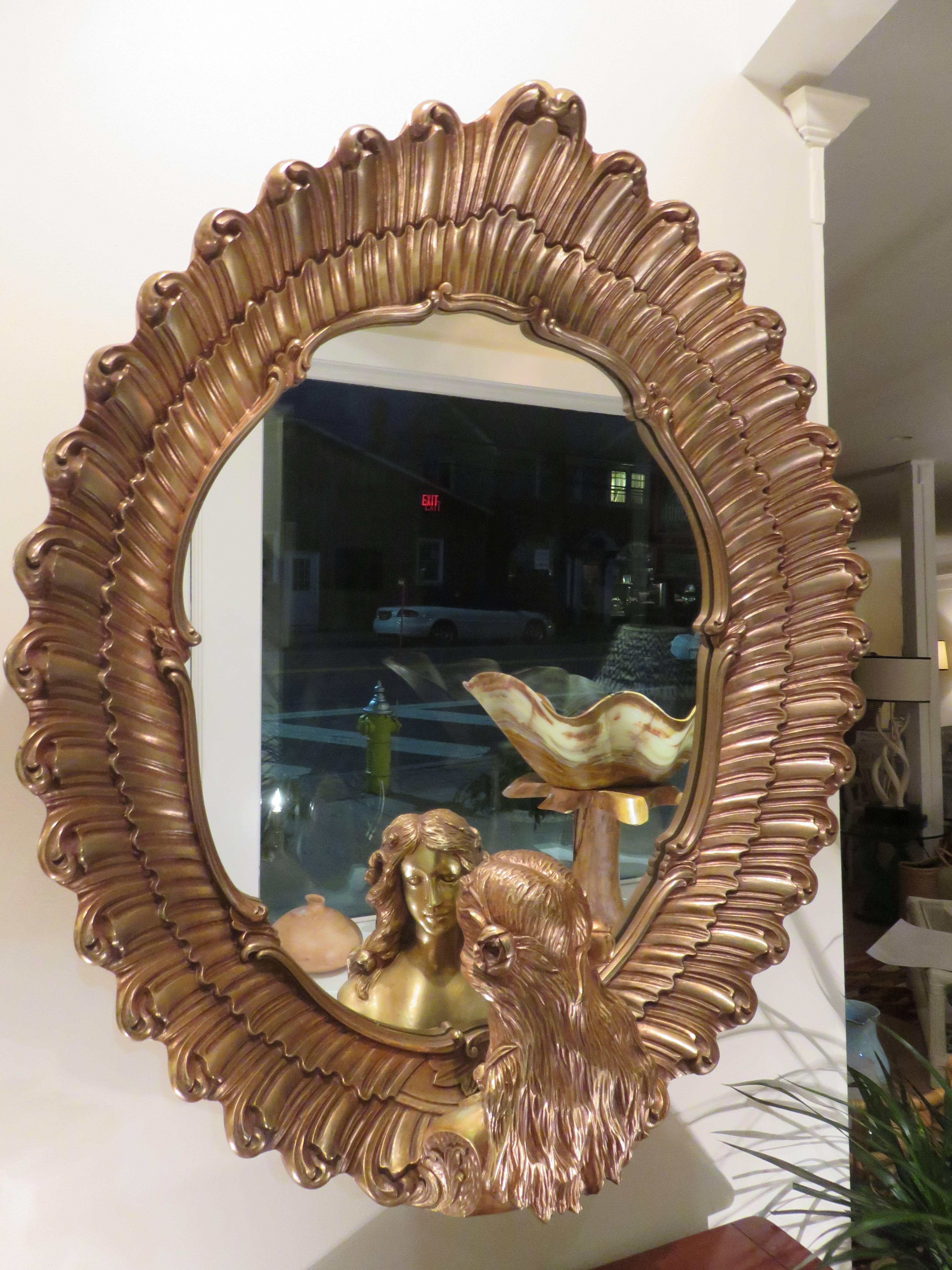 Rare French Large Oval Gilded Mirror 1