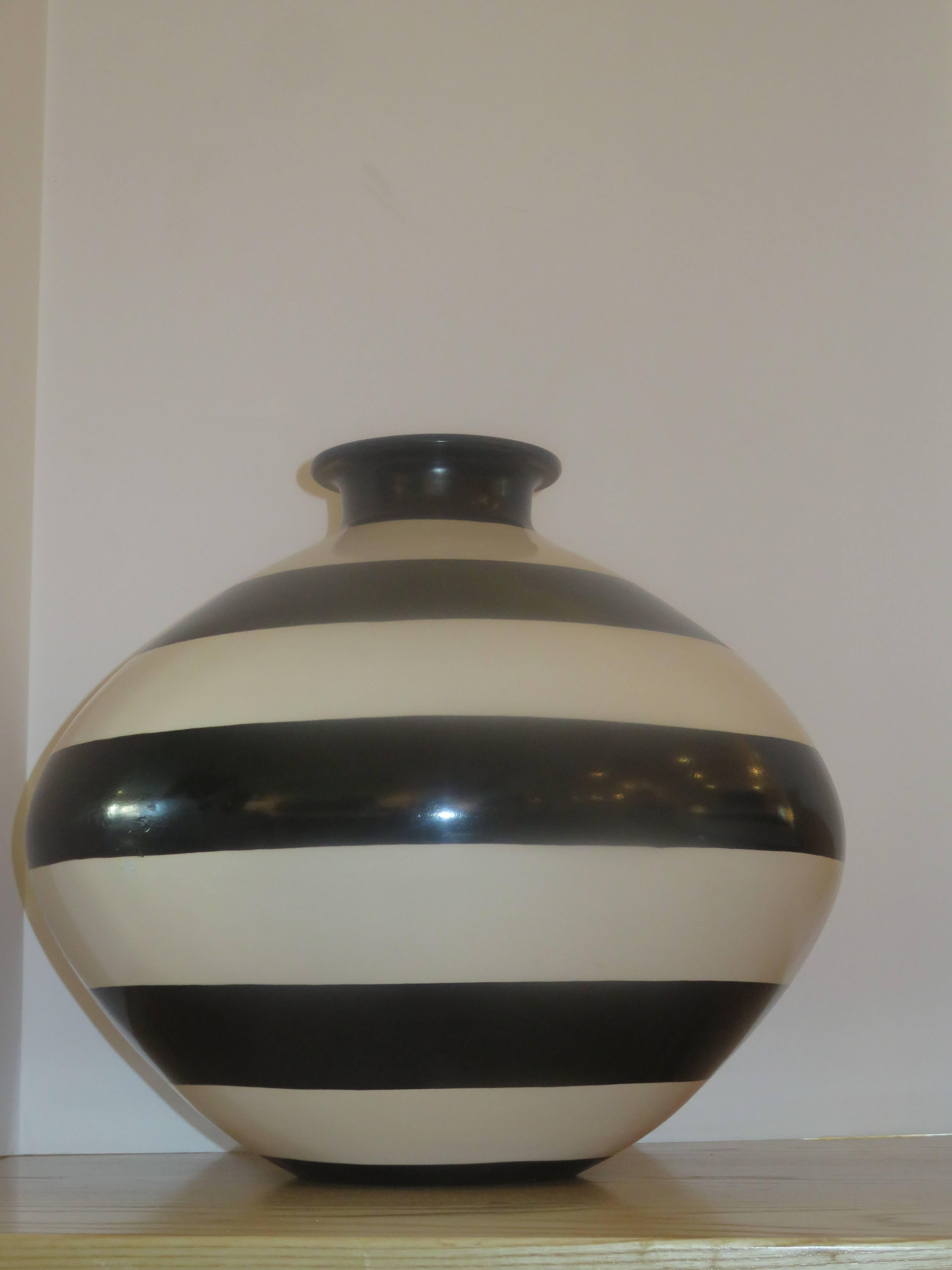 Spanish Large Studio Crafted Black and White Vase/Vessel, 1970s