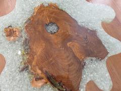 Cracked Resin & Natural Apple Wood, Crystallized Side Table or Coffee Table