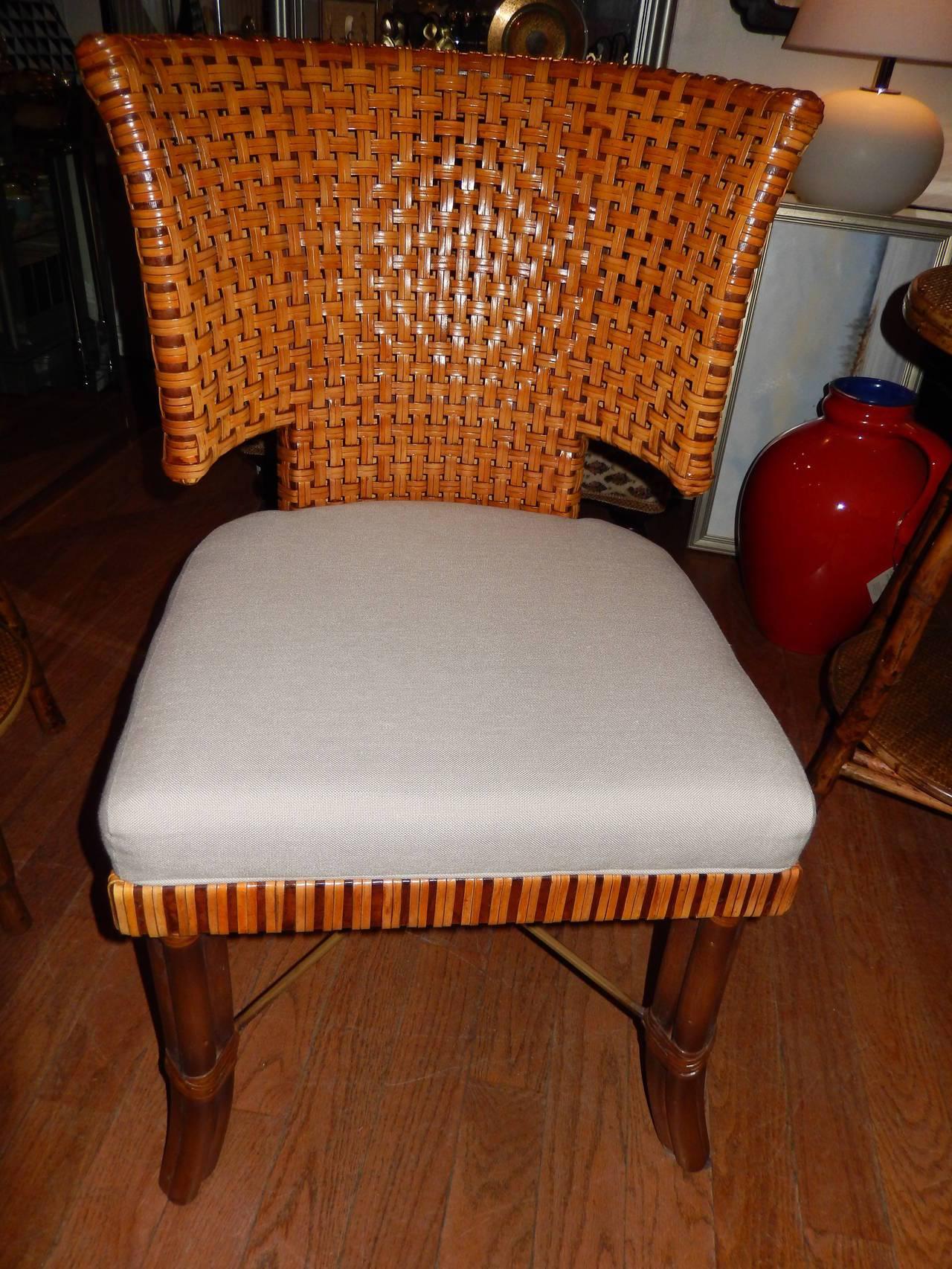 Hand-Woven Pair of Danish Modern Handwoven Leather Dining Room Chairs