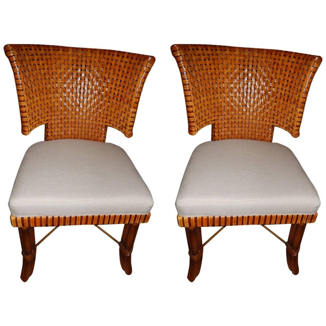 Pair of Danish Modern Handwoven Leather Dining Room Chairs In Excellent Condition In Bellport, NY