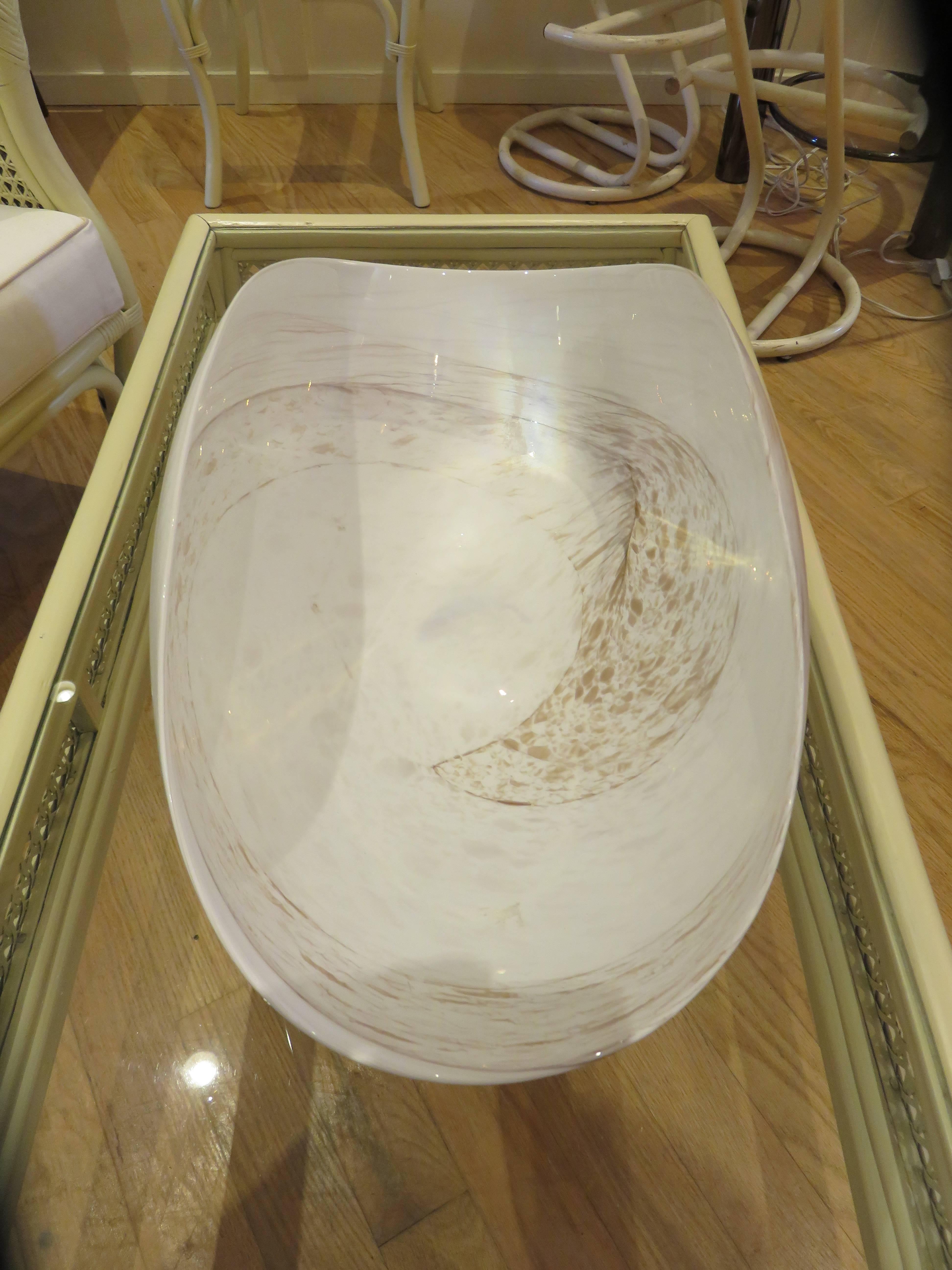 A large Mid-Century shell form glass centrepiece/bowl, studio crafted, beautifully designed.