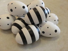 Black and White Decorated Geoffrey Beene Ceramic Eggs, 1980s