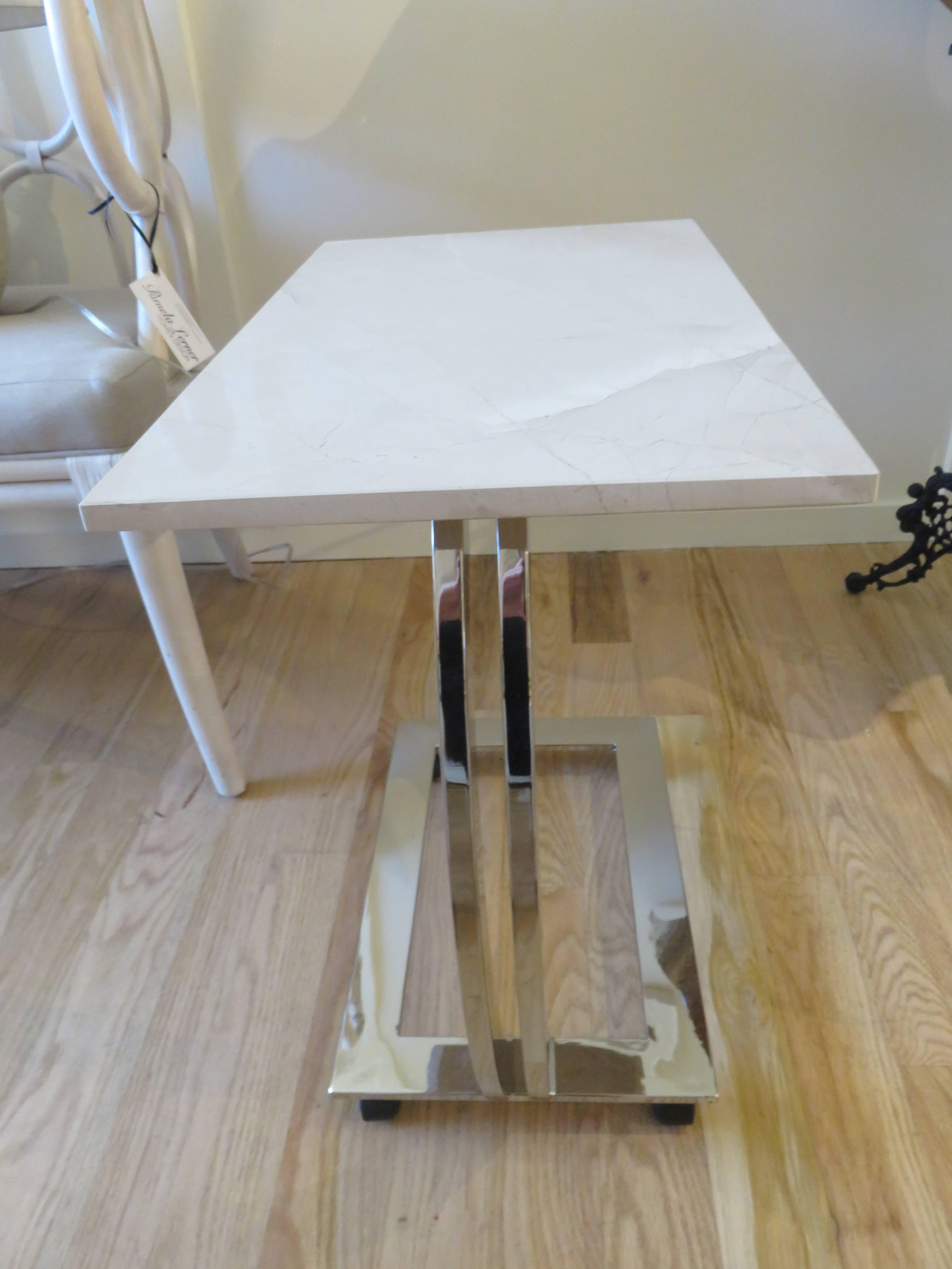 Modern Pair of Marble and Chrome Side Tables