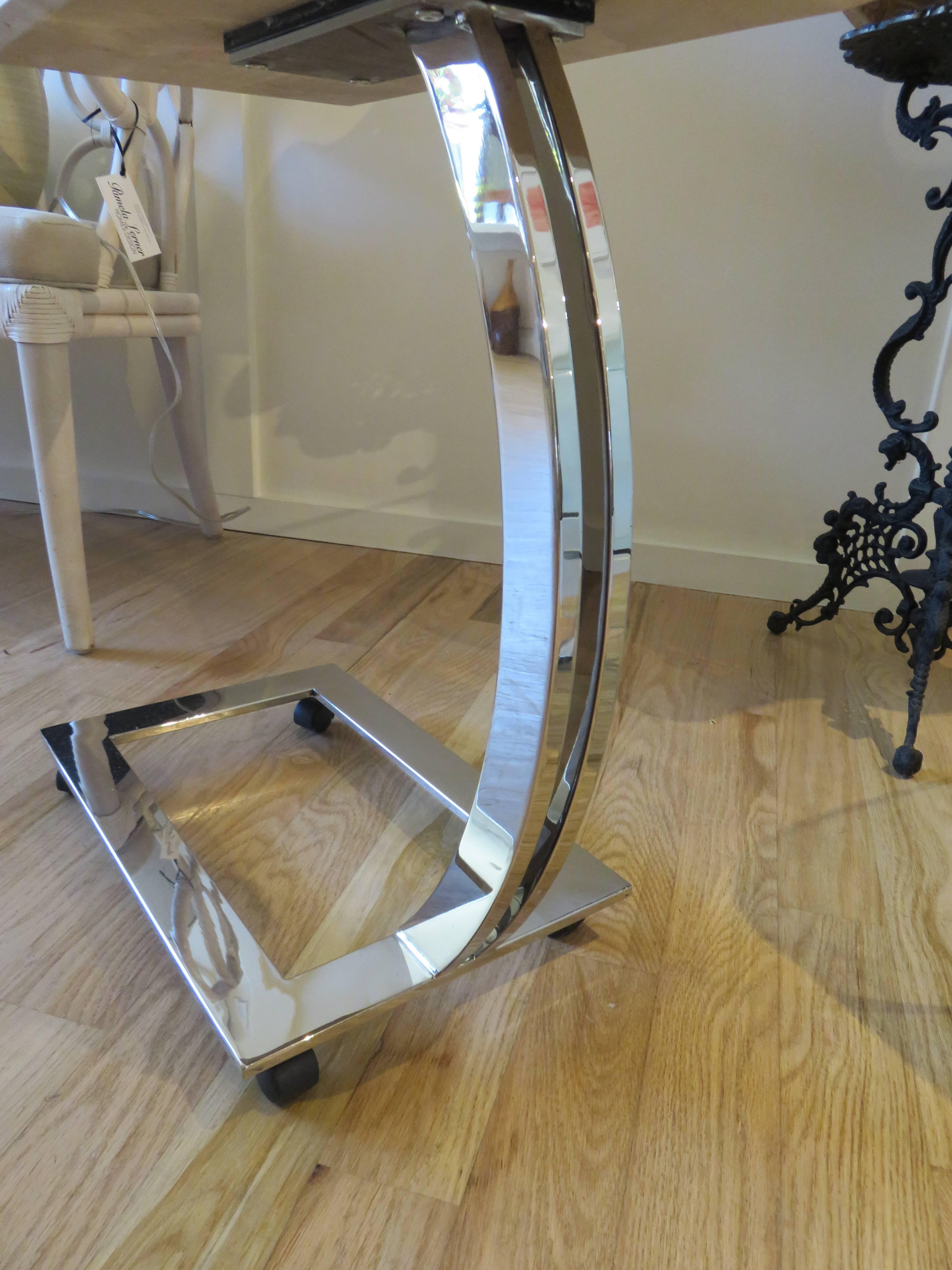 Polished Pair of Marble and Chrome Side Tables