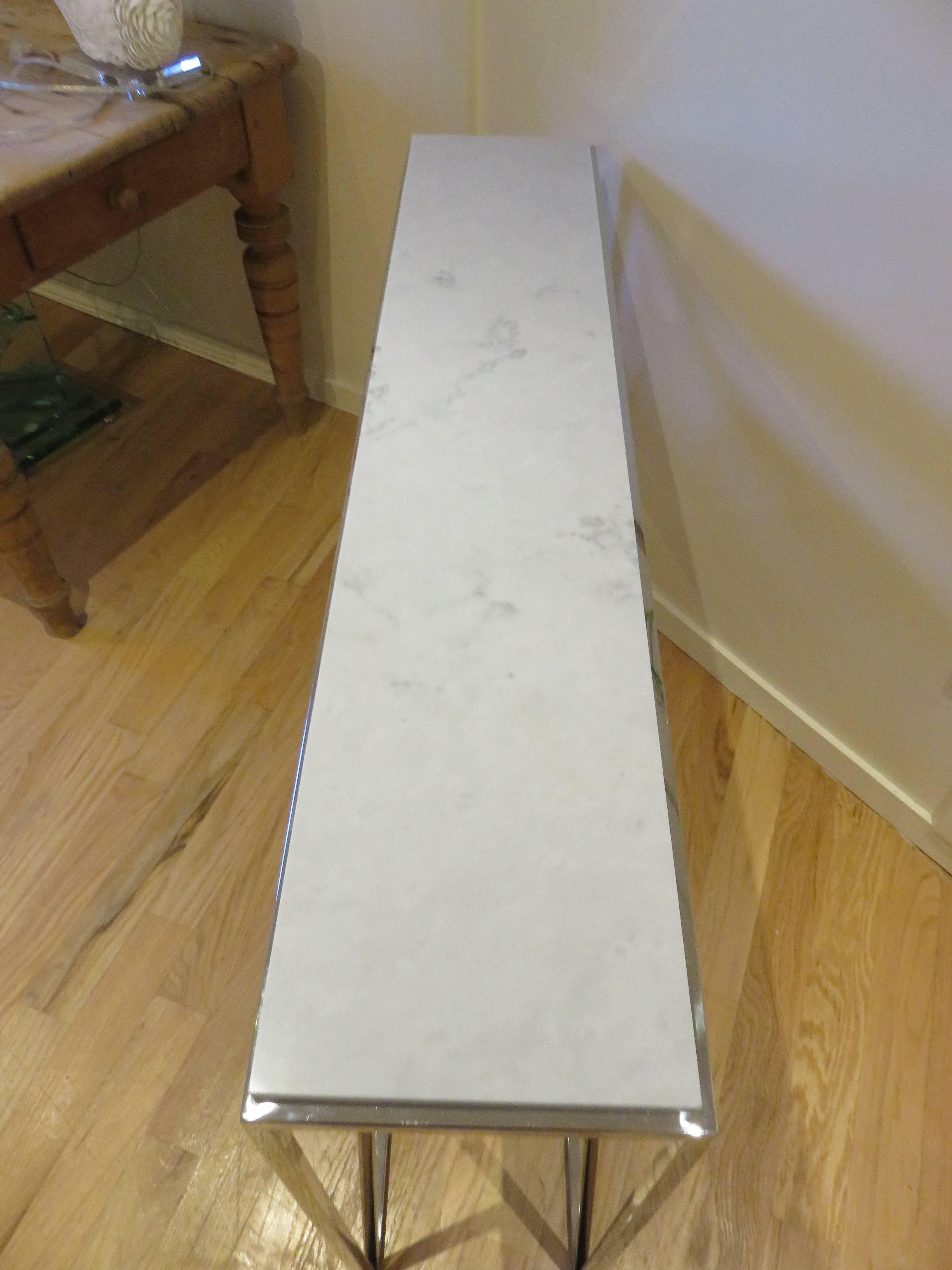 Polished Marble and Chrome Two Level Console Table