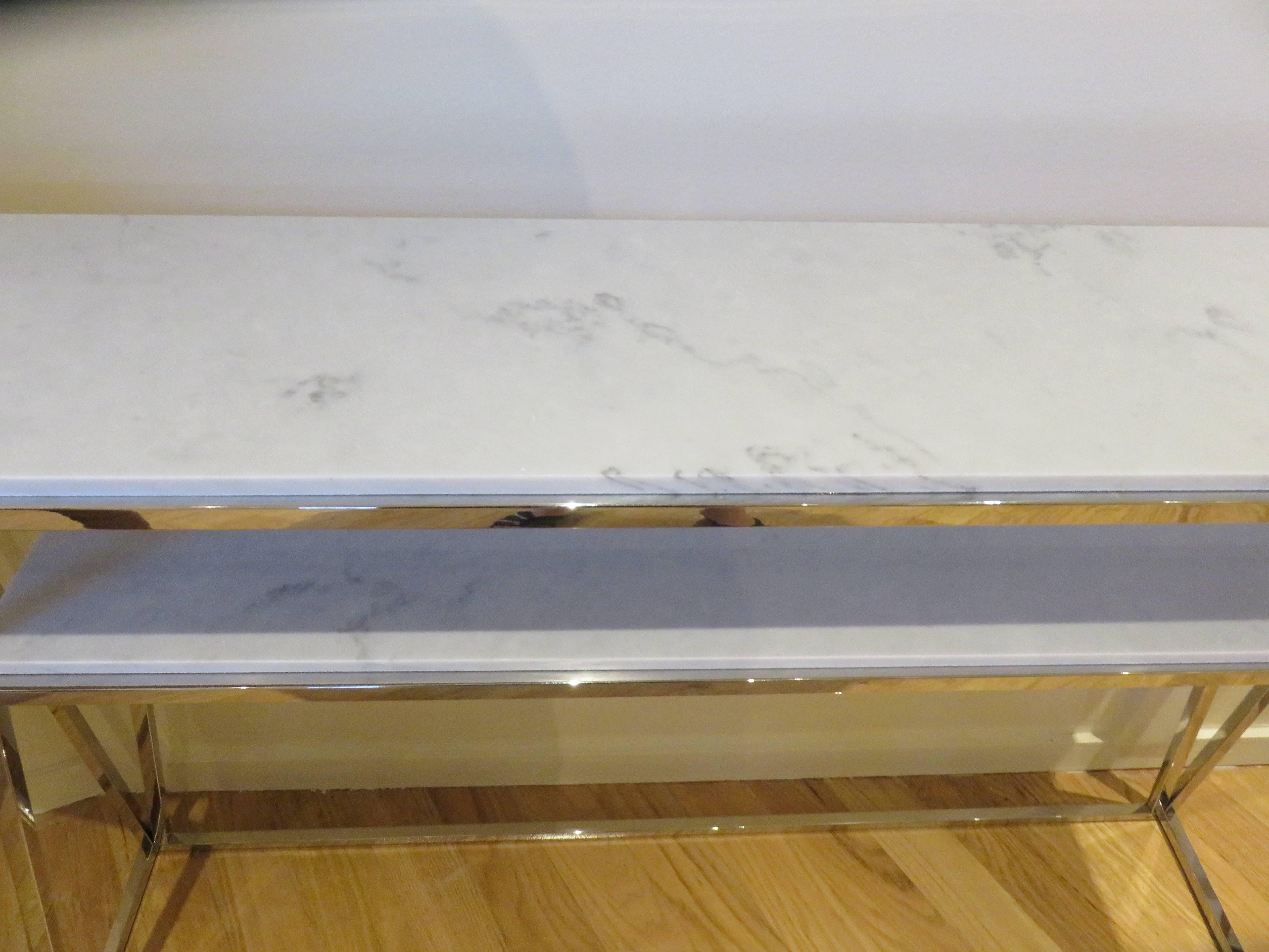 Italian Marble and Chrome Two Level Console Table