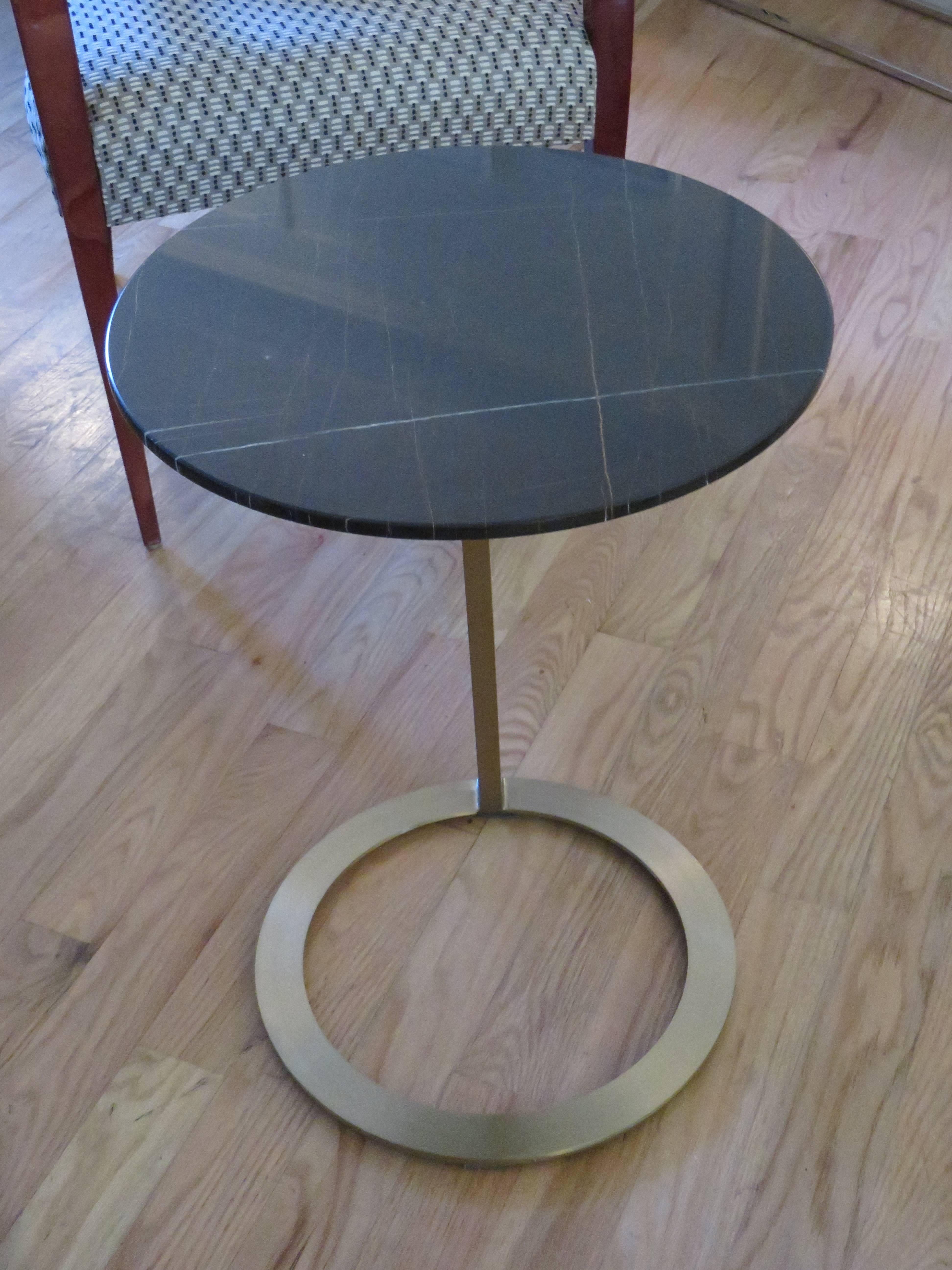 Modern Pair of Brushed Bronze and Marble-Top Side Tables