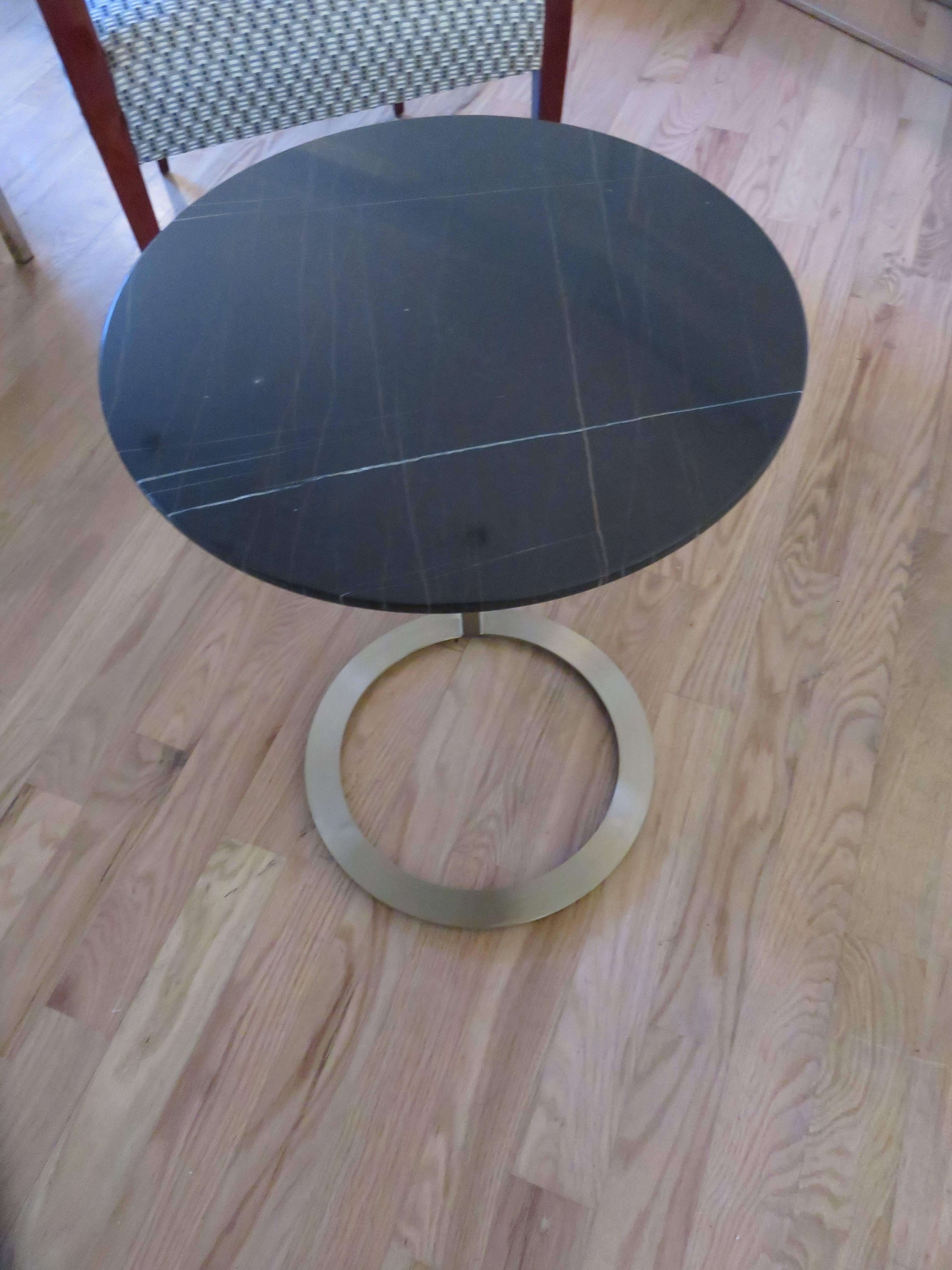 Italian Pair of Brushed Bronze and Marble-Top Side Tables