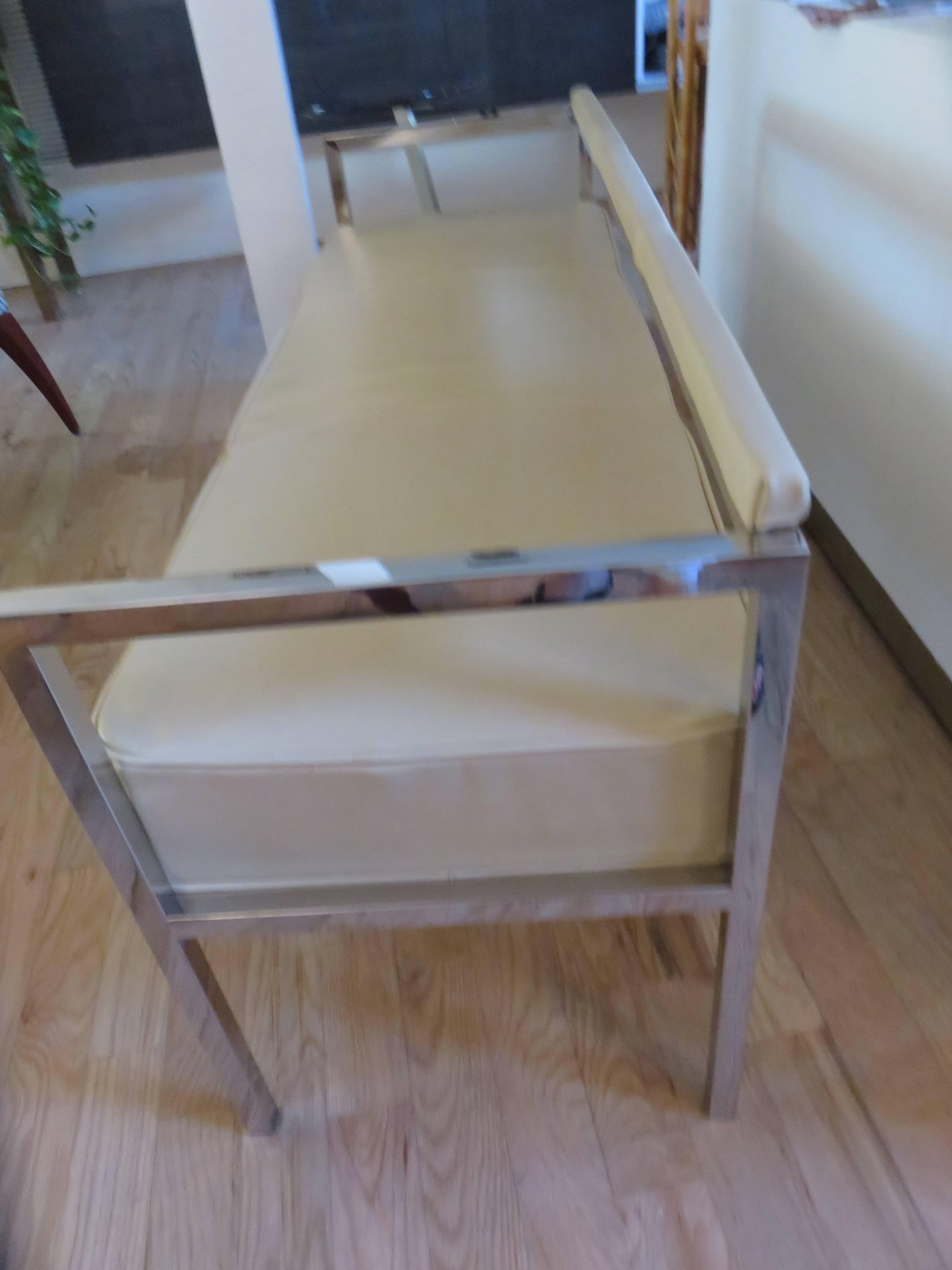 Leather and Chrome Bench-Settee In Excellent Condition In Bellport, NY