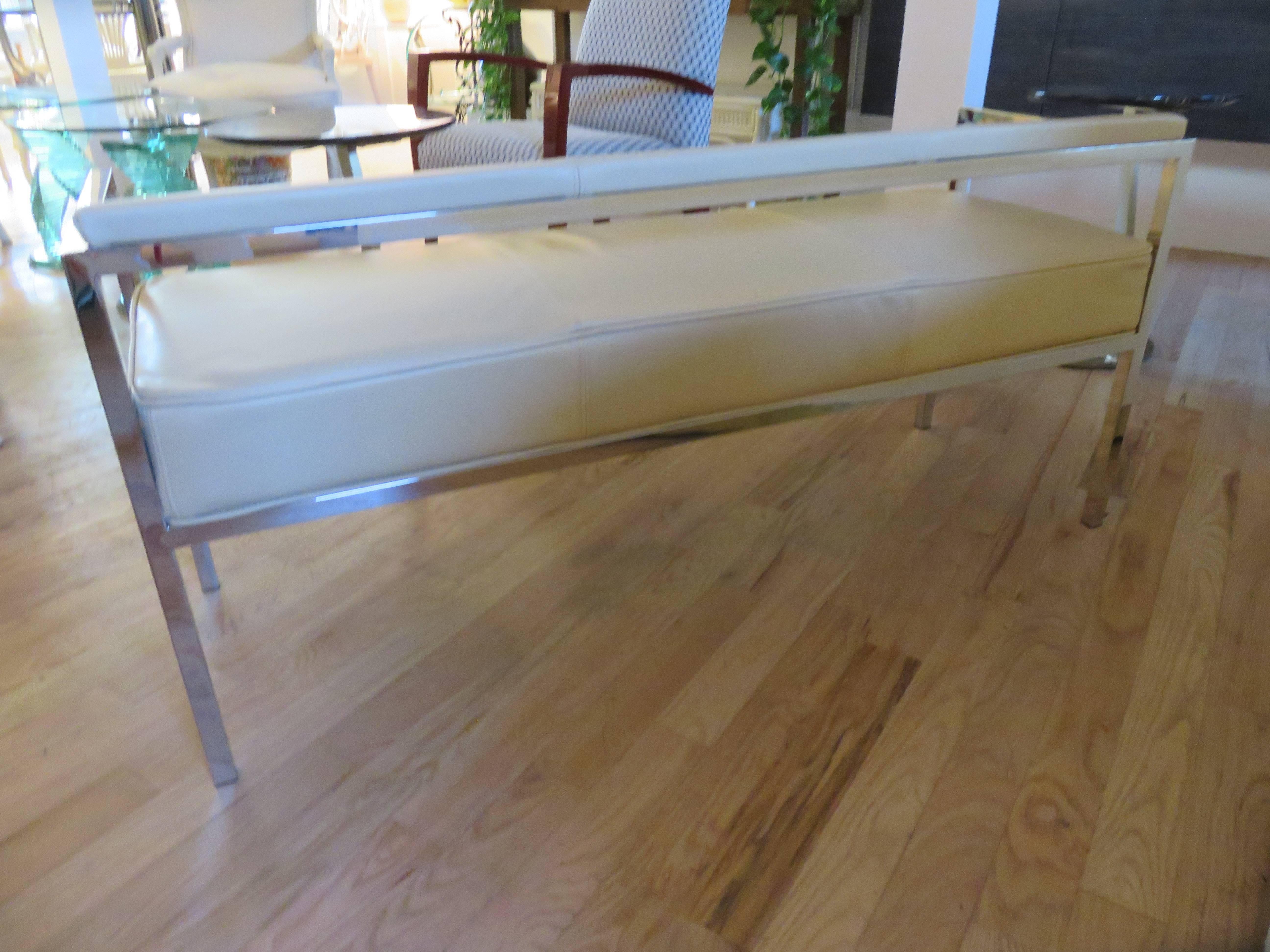 Modern Leather and Chrome Bench-Settee