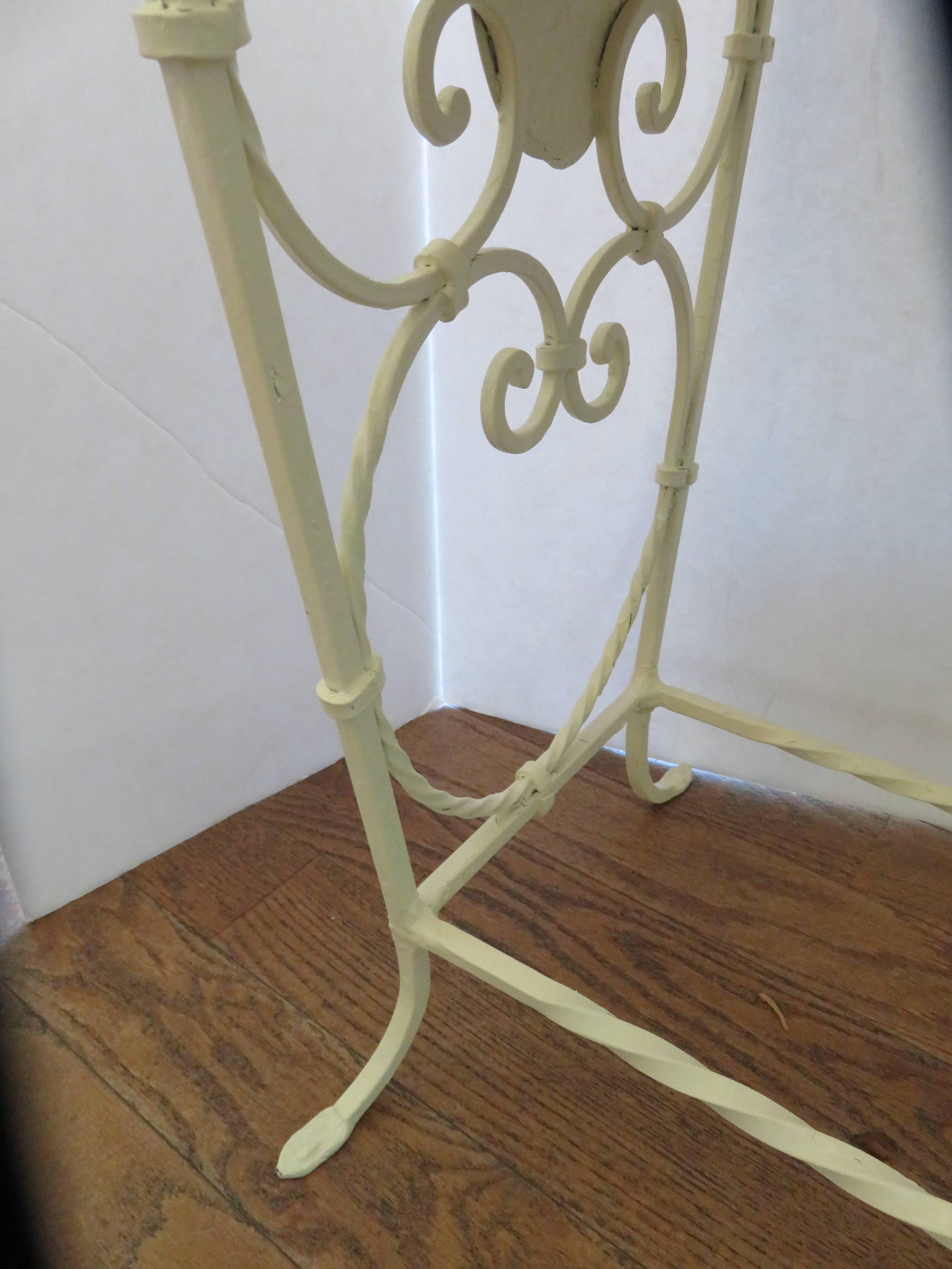 1920s, French Art Nouveau Marble and Decorated Iron Side Table In Excellent Condition In Bellport, NY