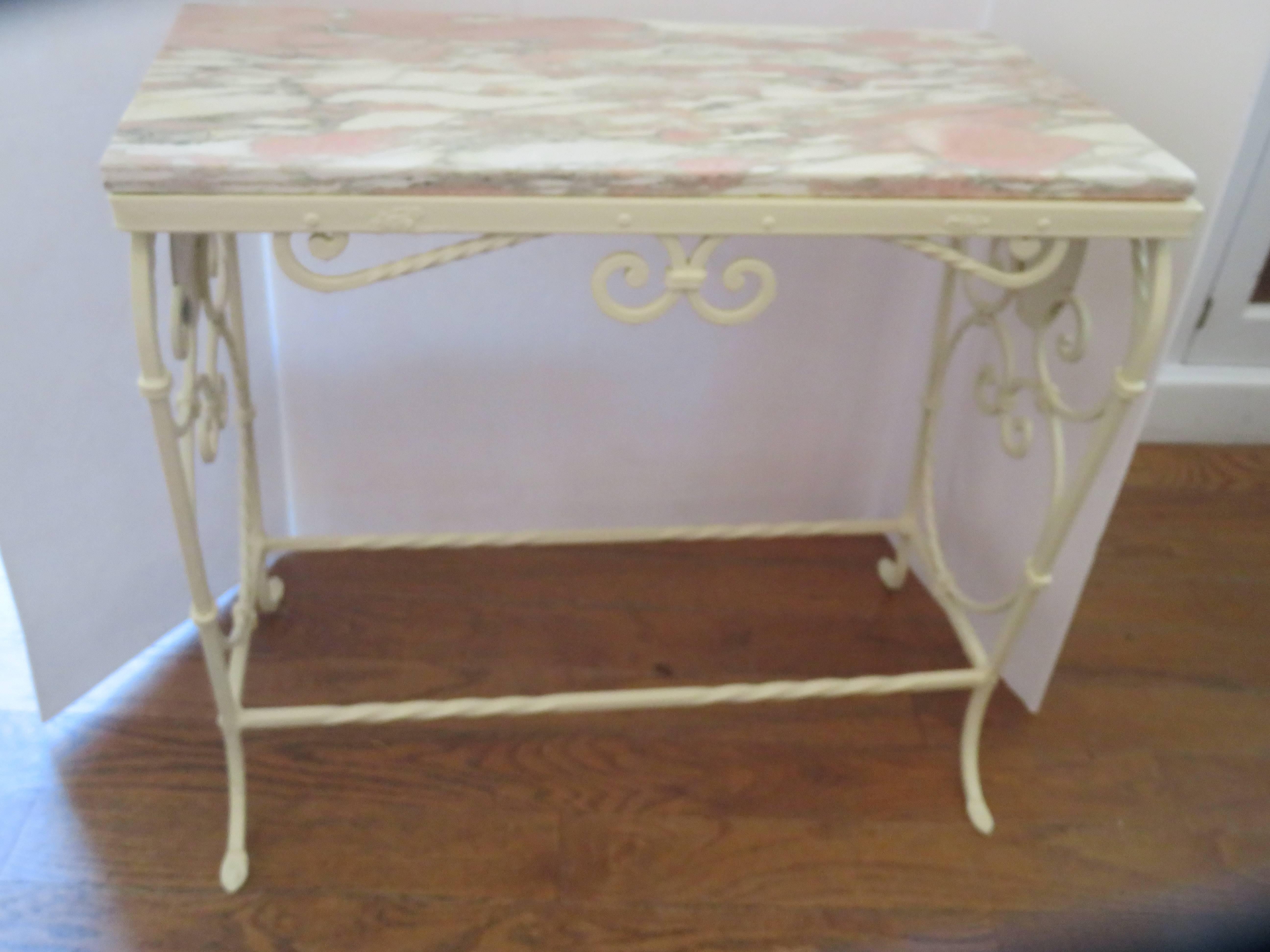 1920s, French Art Nouveau Marble and Decorated Iron Side Table 2
