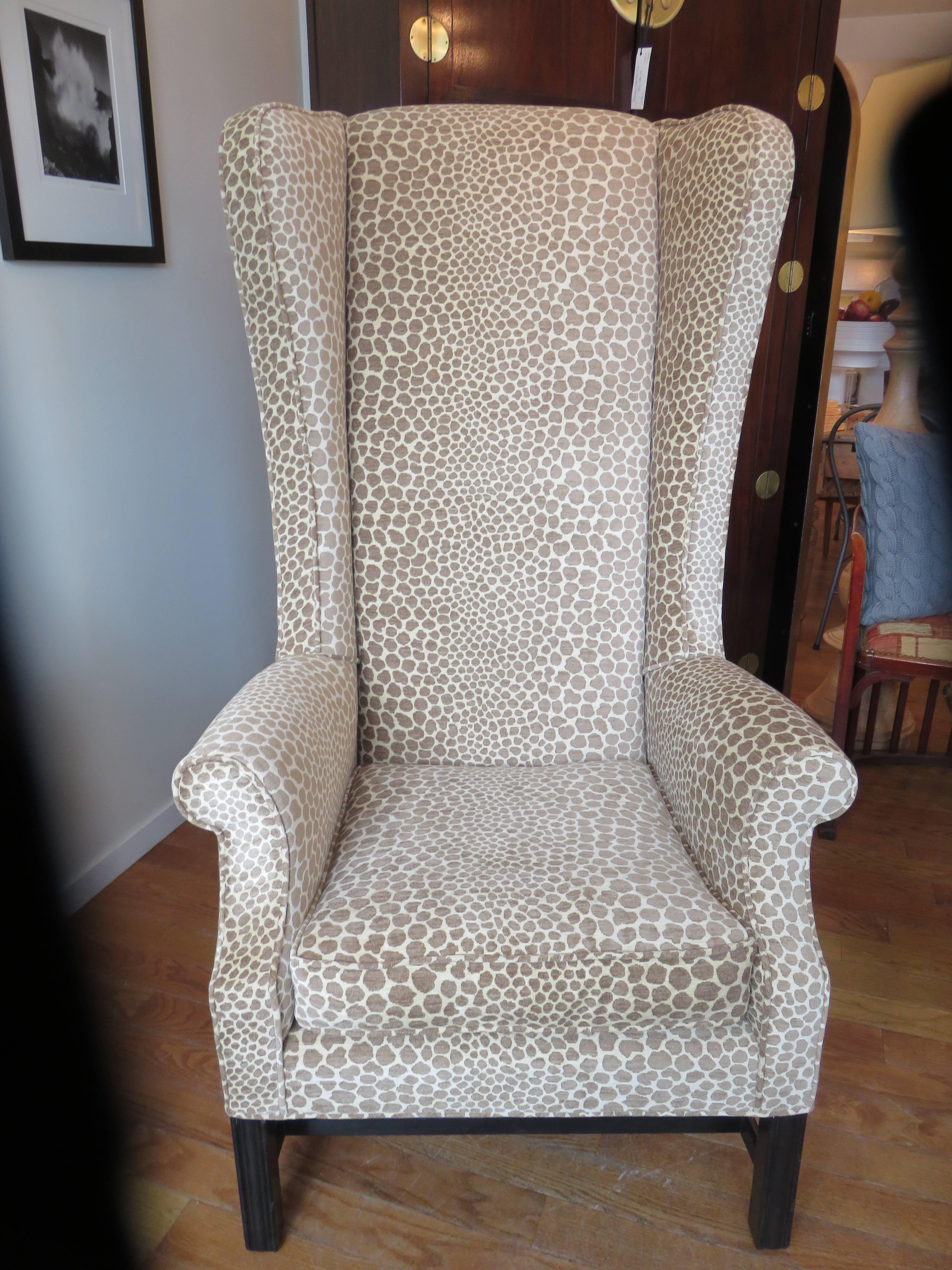 Hand-Crafted English Custom Super High Backed Wing Chair, circa 1920s