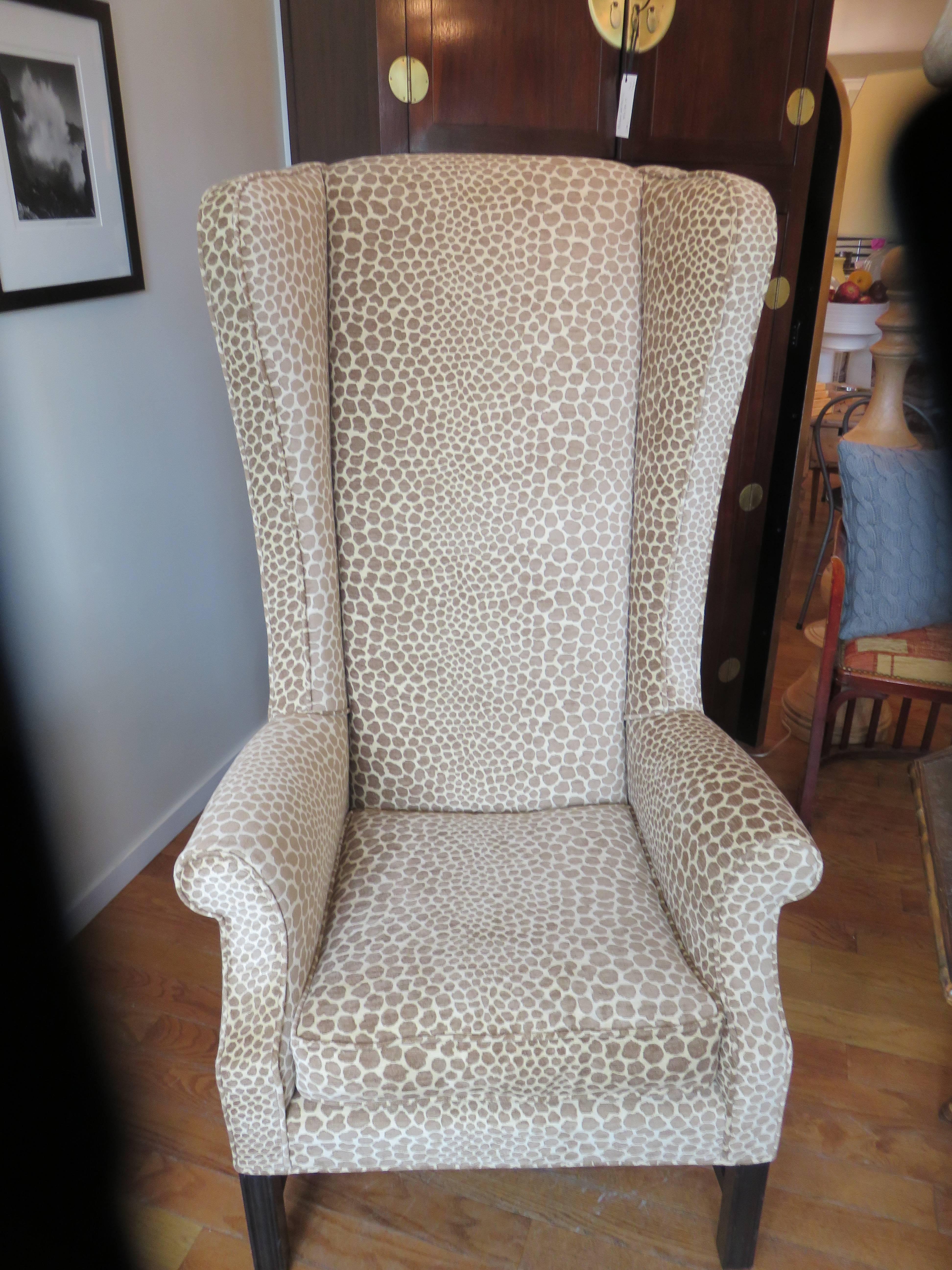 English Custom Super High Backed Wing Chair, circa 1920s 3