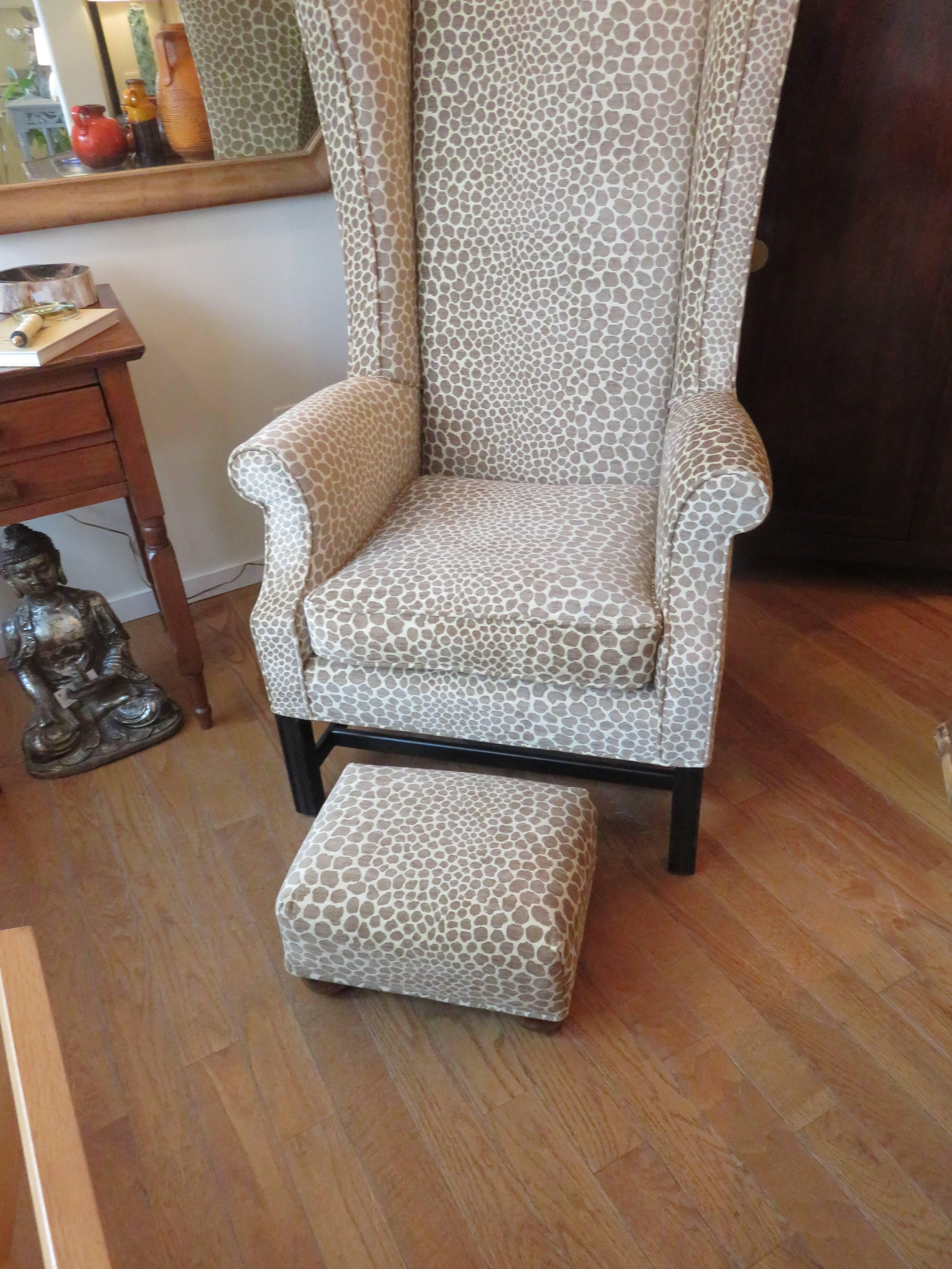 British Colonial English Custom Super High Backed Wing Chair, circa 1920s