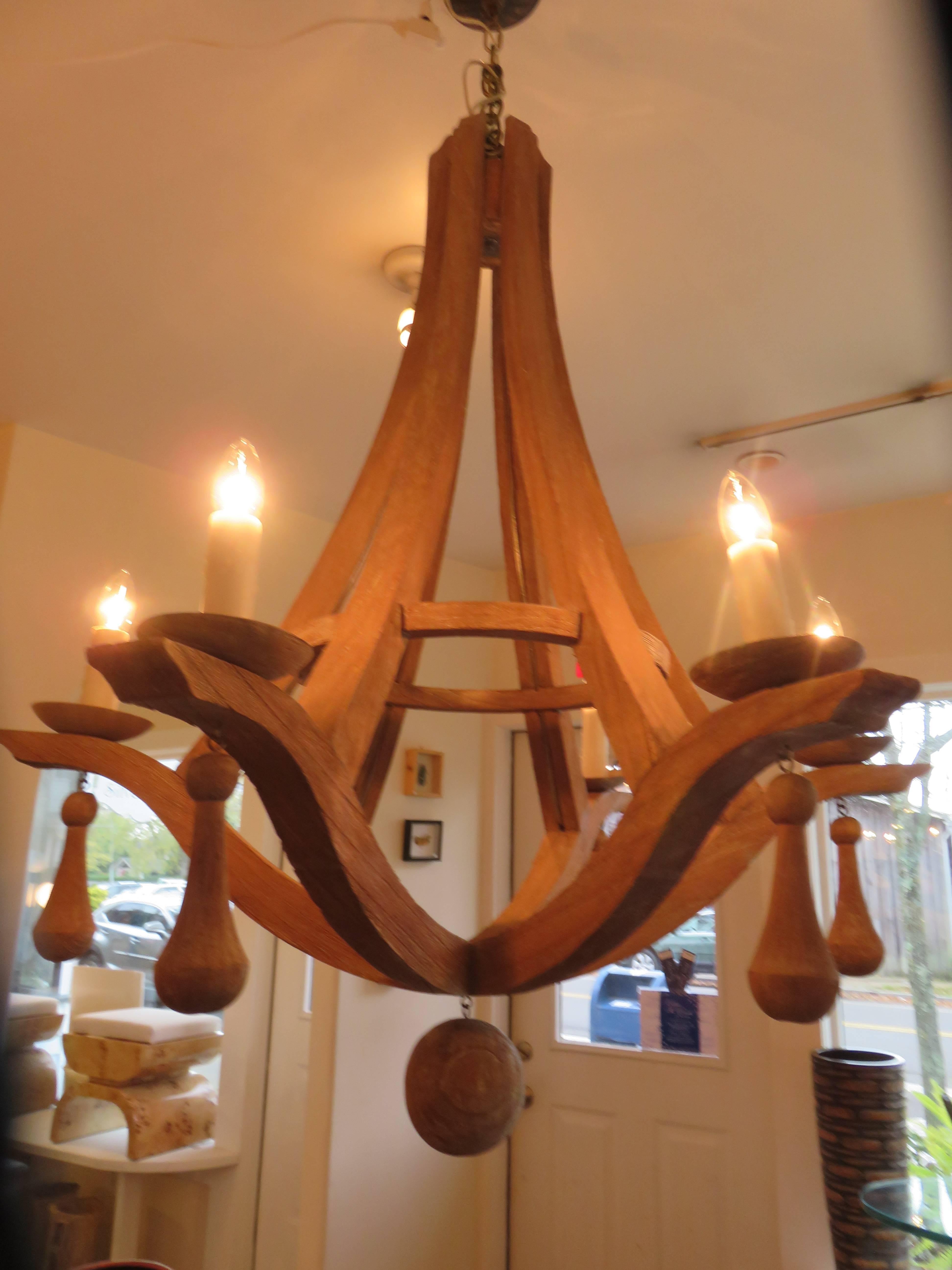 Six-Light Gothic Form Reclaimed Wood Chandelier  1