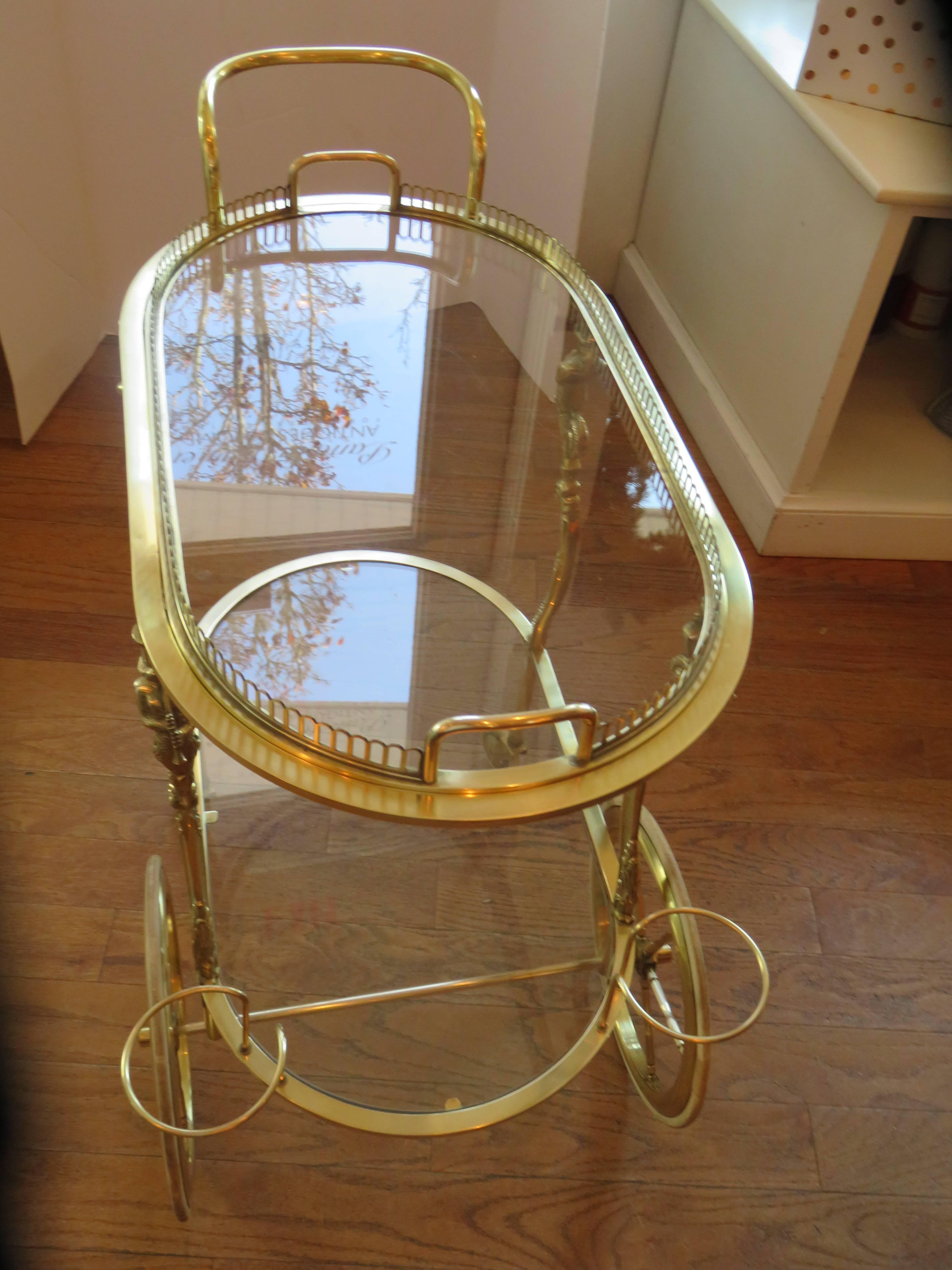 Hand-Crafted Maison Baguès Rare Brass Bar Cart, or Tea Cart circa 1930s