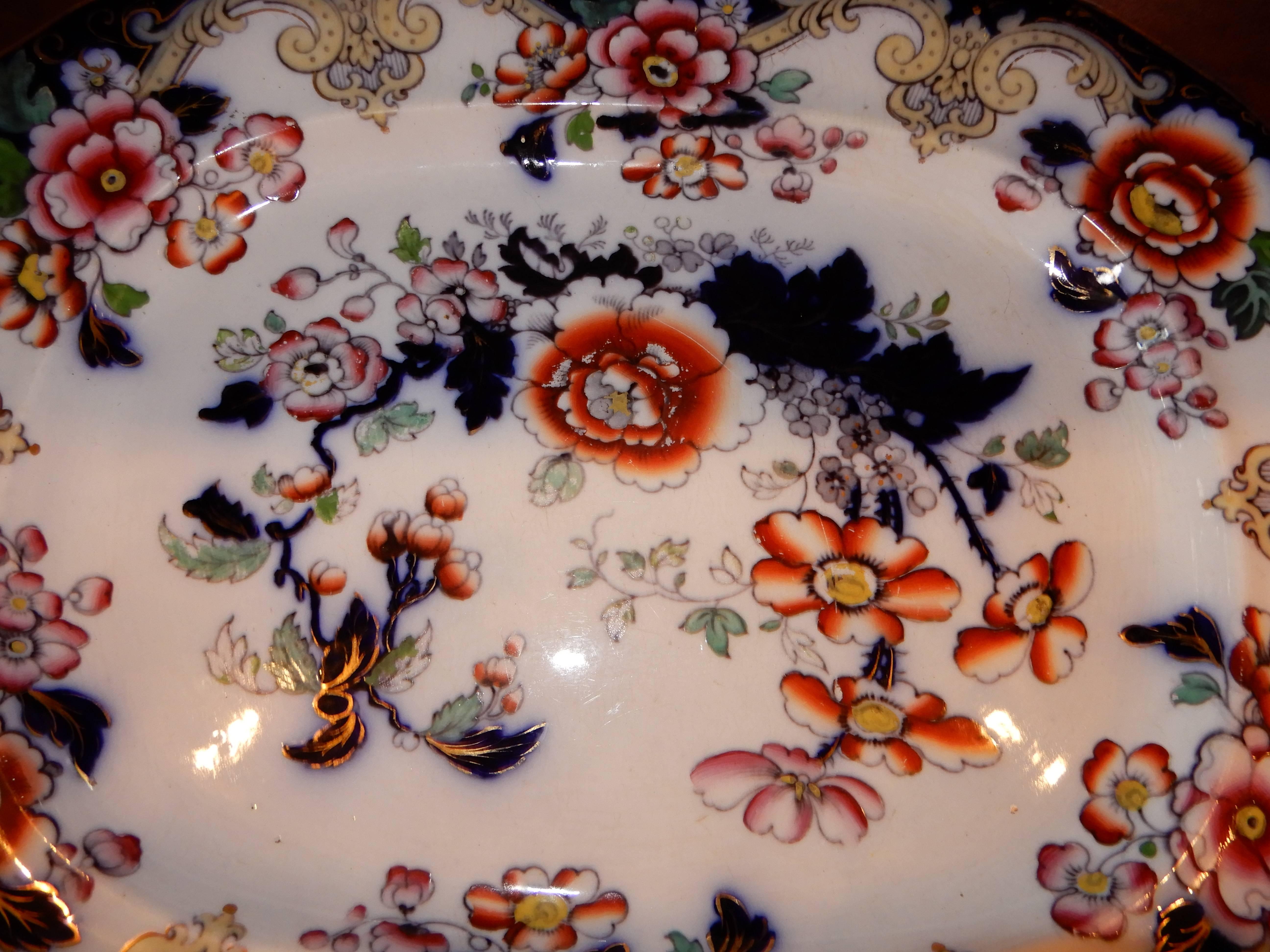 A collectors Imari platter from Charles Meigh & Son  of  England  Circa 1850.  Click through for all hallmarks,sales tag from Bergdorf Goodman's originally selling for 1400.00.The original wire-wall hanger in back.