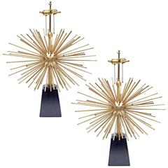 Pair of Brass Sputnik Table Lamps Mexico, 1950s