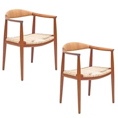 Pair of Hans J. Wegner Woven Cane Teak "The Chairs" for Johannes Hansen 9