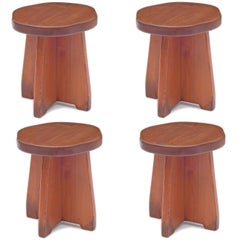 Handmade Honey Pine Stools or Small Tables, USA 1950s