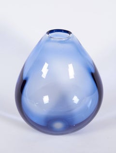 Large Hand Blown Blue Glass Vase by Per Lutken for Holmegaard, Denmark 1960s