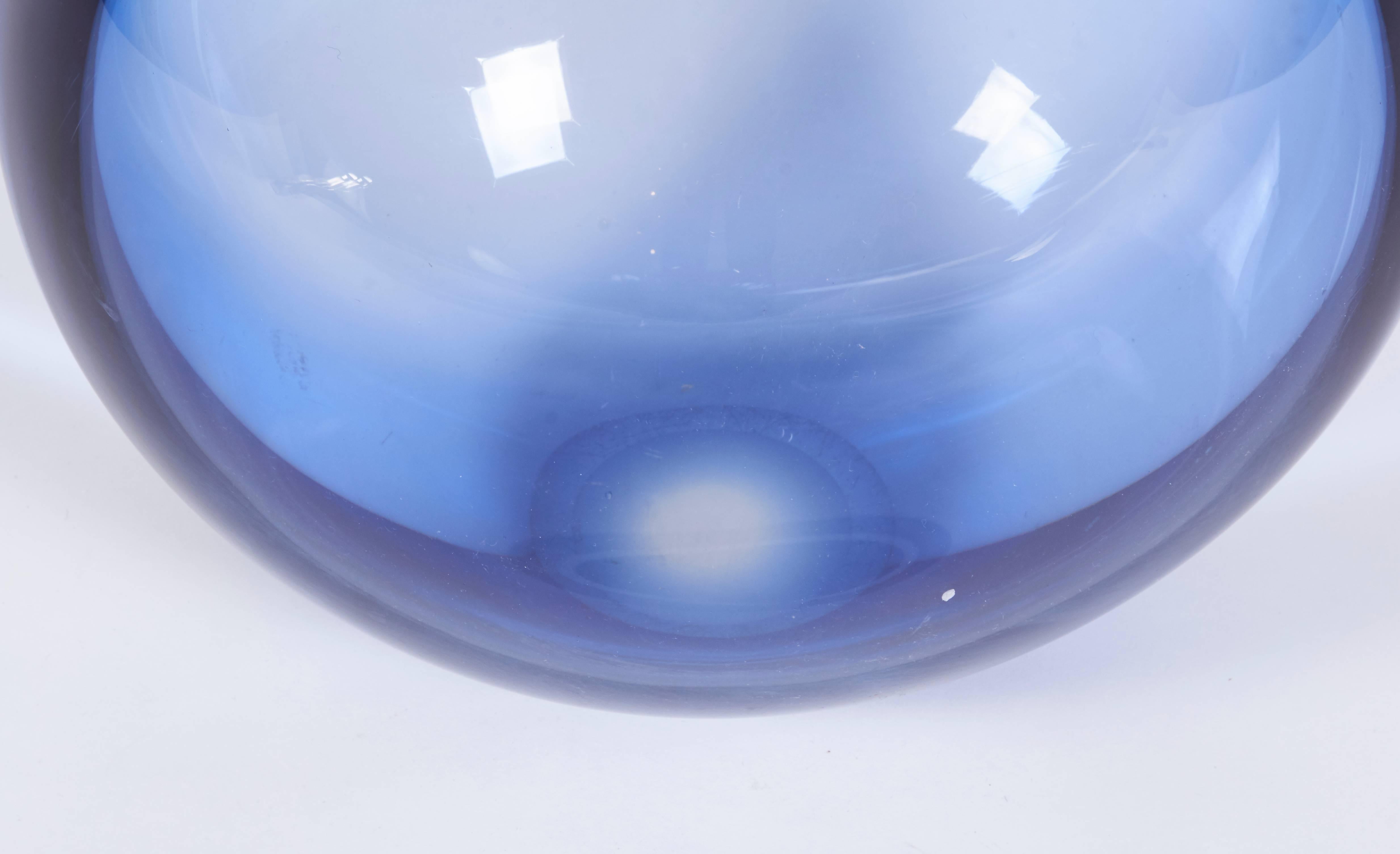 Blown Glass Large Hand Blown Blue Glass Vase by Per Lutken for Holmegaard, Denmark 1960s For Sale