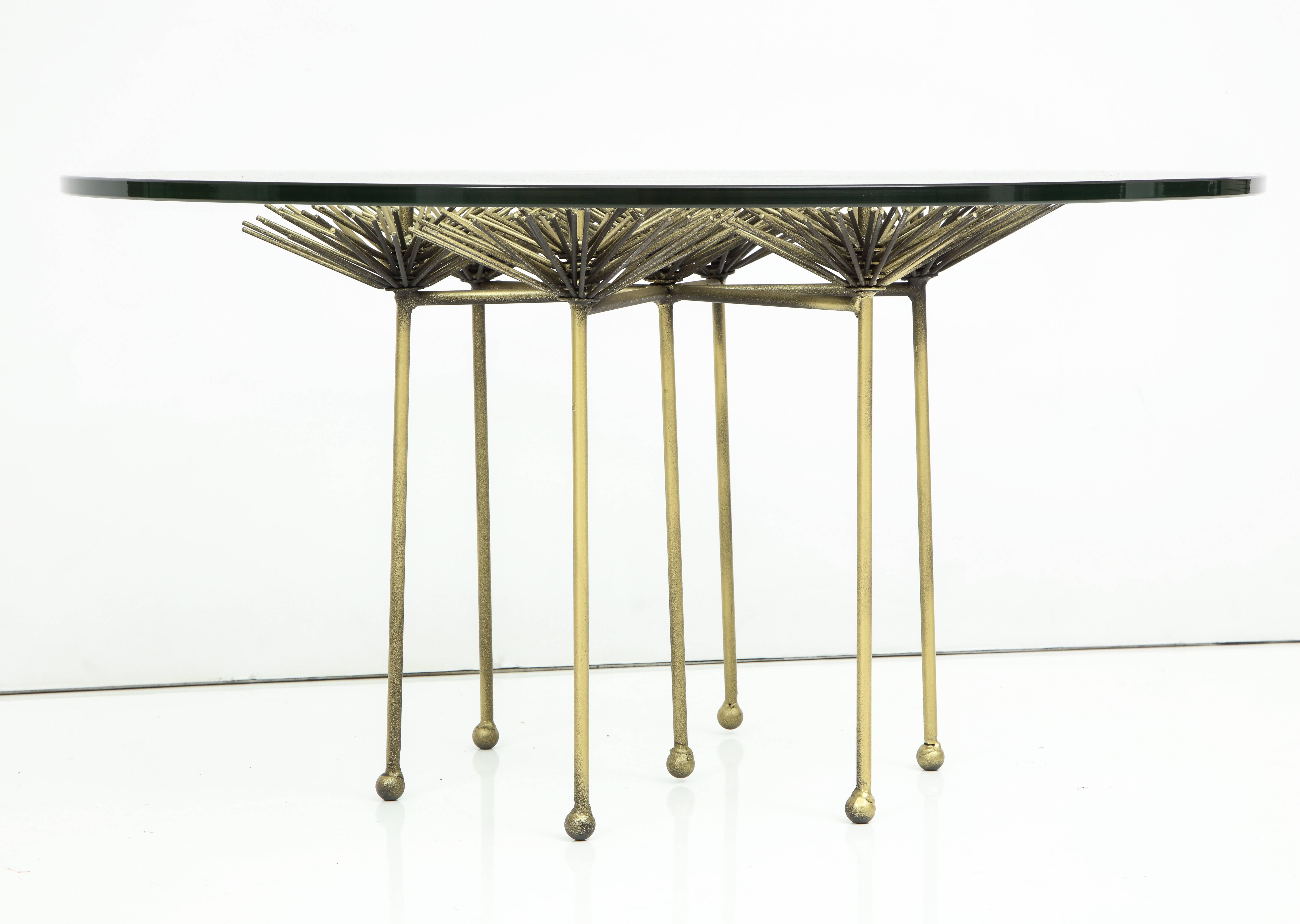 Brutalist Gilt Floral Table with Glass Top by Lost City Arts In Excellent Condition In New York, NY