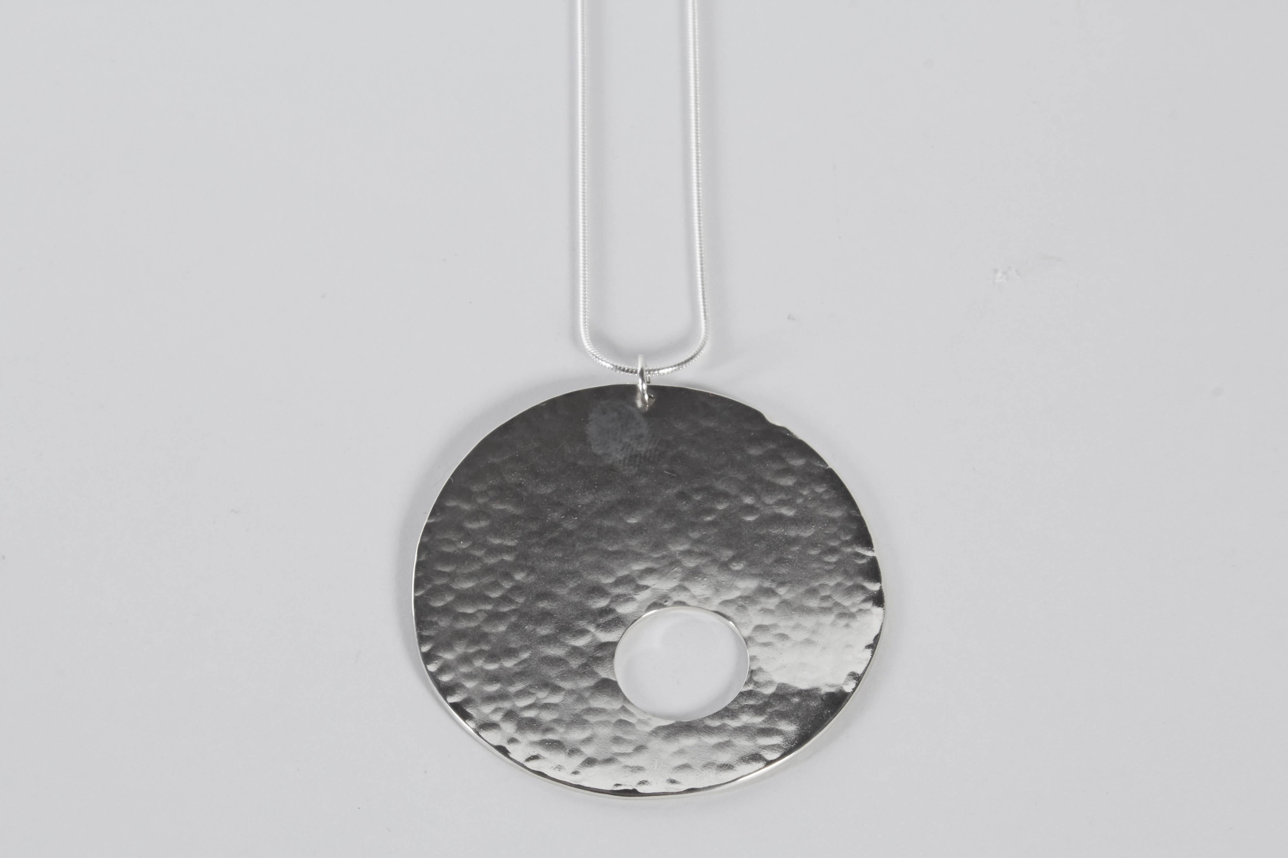 Hammered Limited Edition Sterling Silver Gong Style Pendant Designed by Harry Bertoia