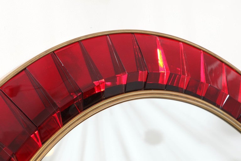 Mirror with Red Hand Cut Crystal Glass by Ghiro 1