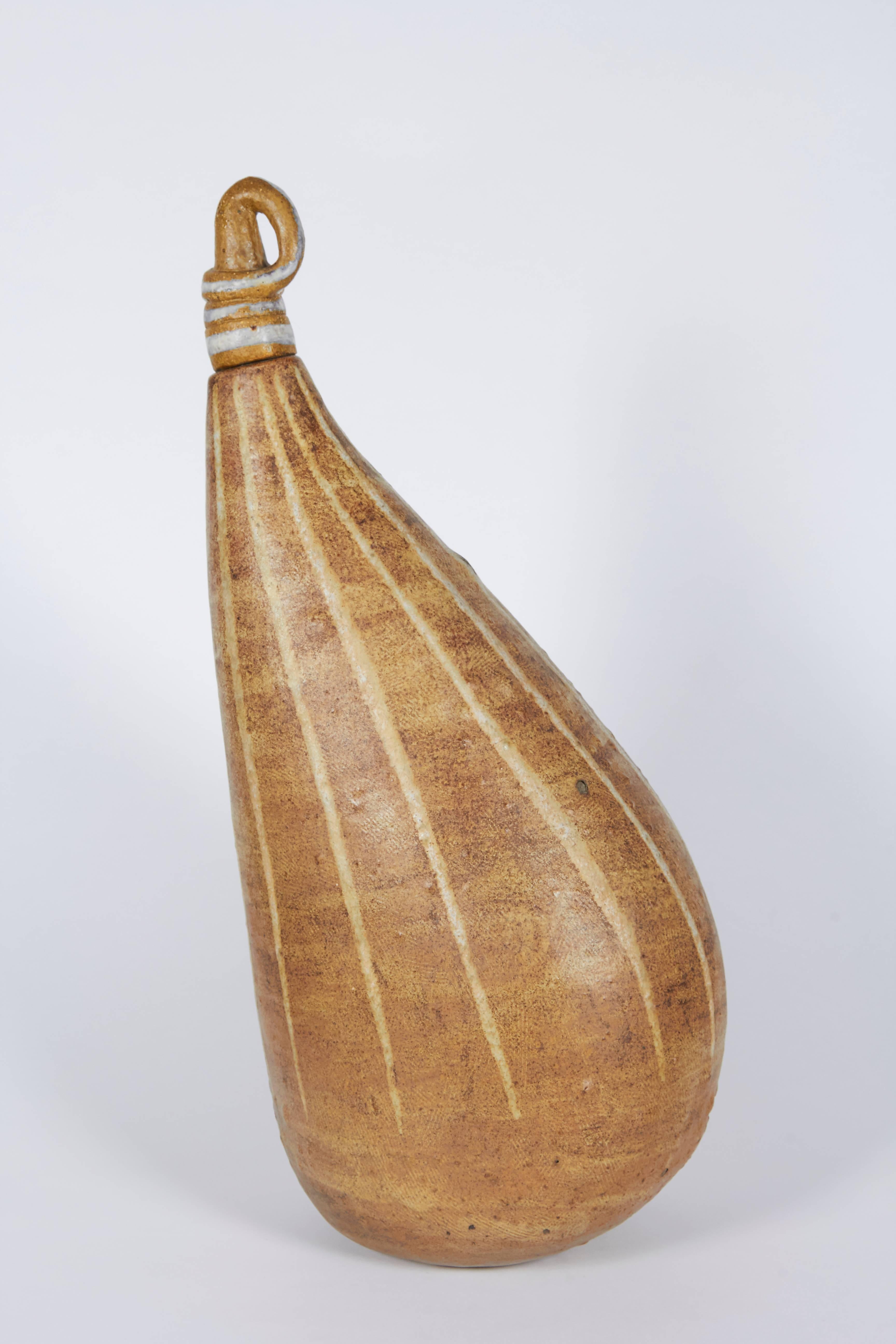 Ahead of her time, McVey hand-built large-scale, biomorphic forms. Many were characteristically bottle-shaped with a ‘stopper’ in the opening. Her work was to help pave the way for modern ceramic art in the USA. Her sculptural stoneware and