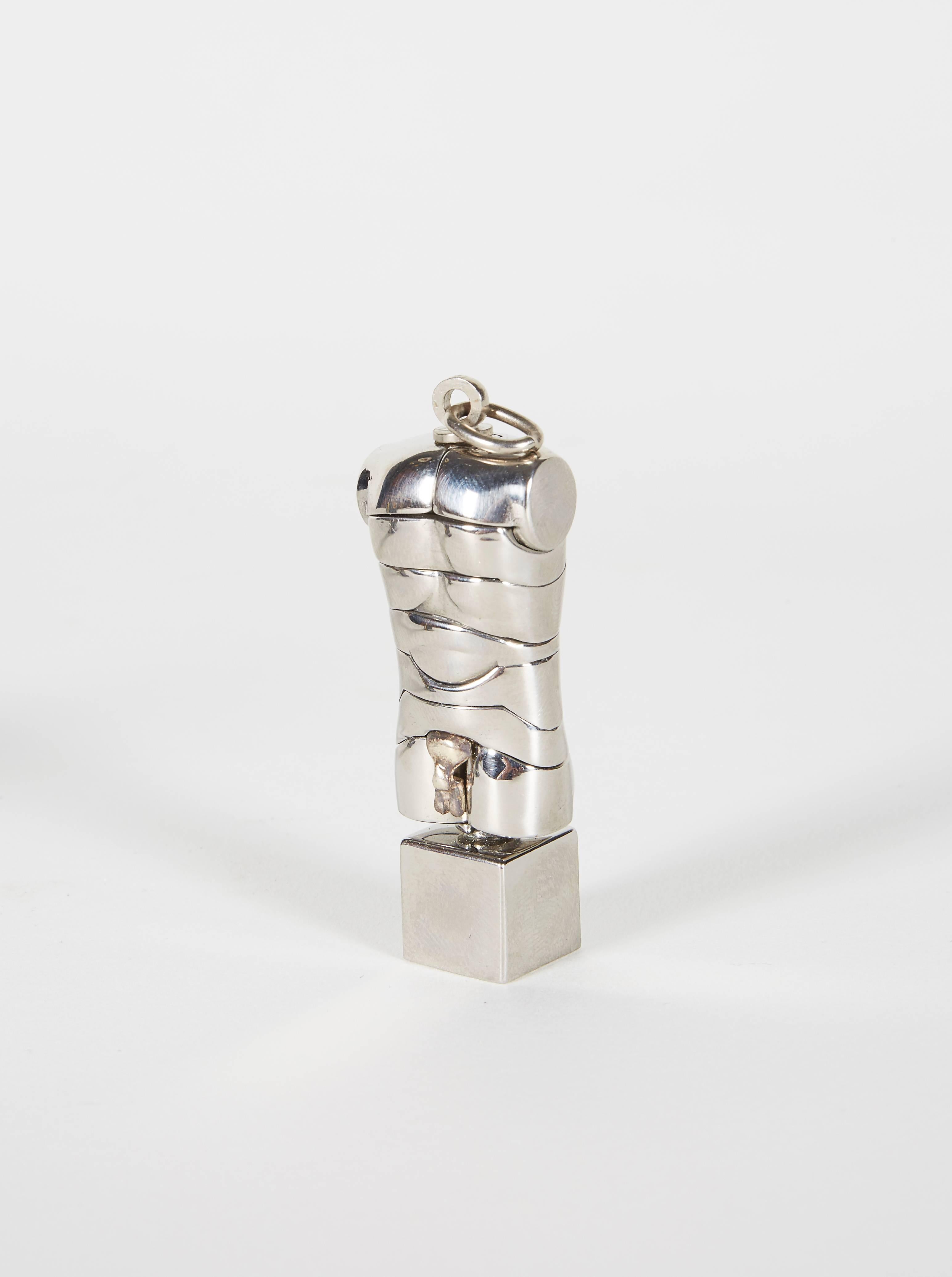 Berrocal Micro David Sculpture Pendant on Rare Original Stand, Italy 1970s In Excellent Condition In New York, NY