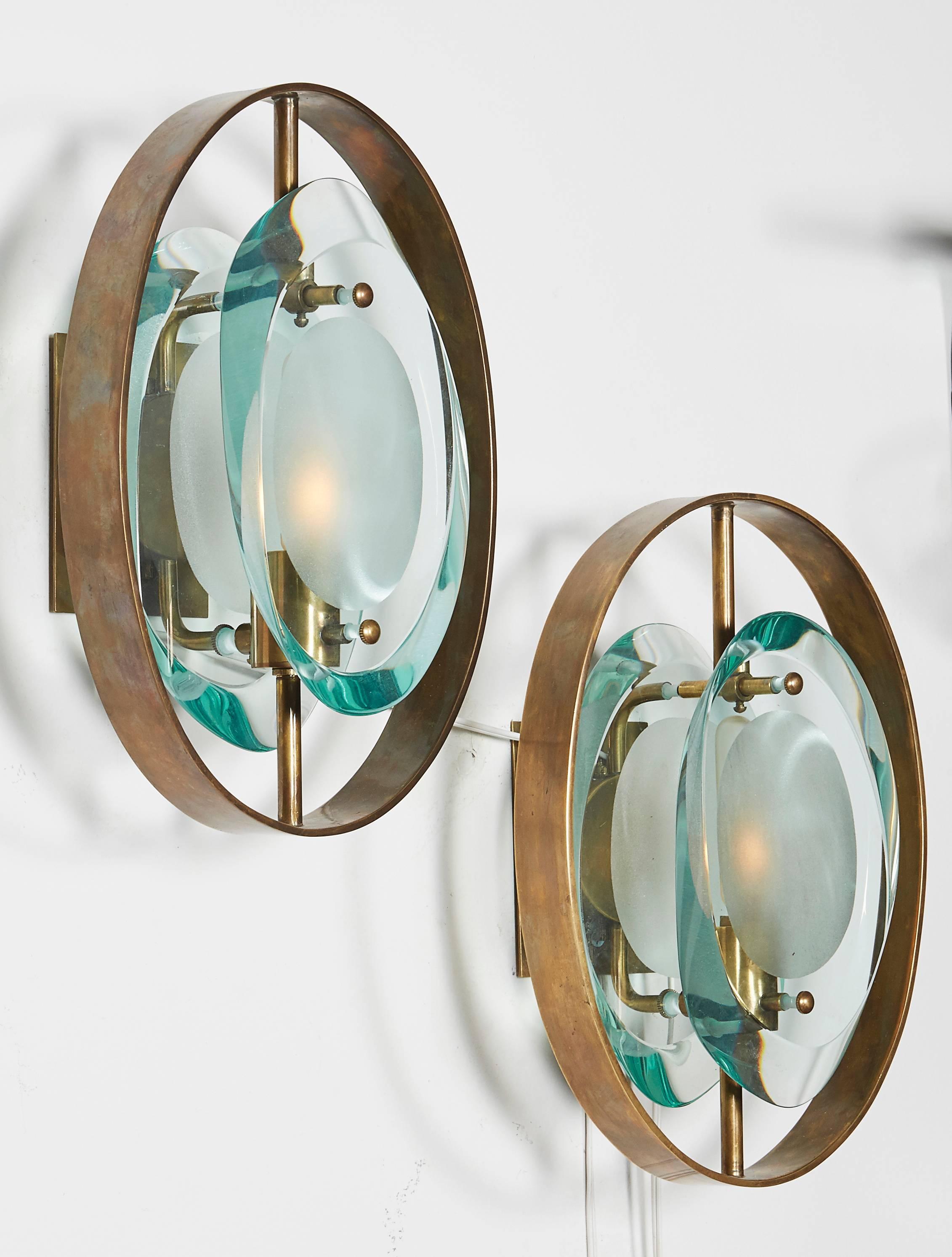 Mid-Century Modern Handcrafted Italian Glass Sconces In the Style of Max Ingrand